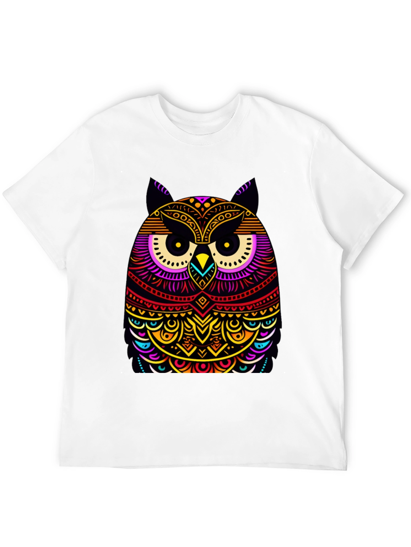 Vibrant Owl Graphic Black T-Shirt
