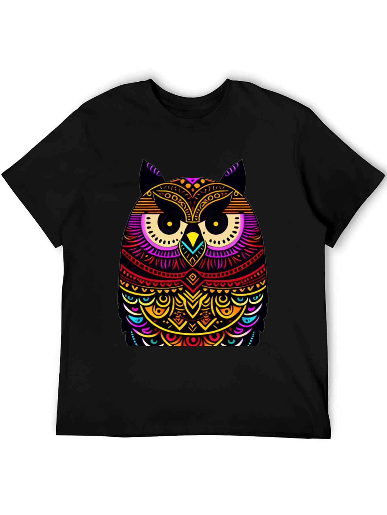 Vibrant Owl Graphic Black T-Shirt