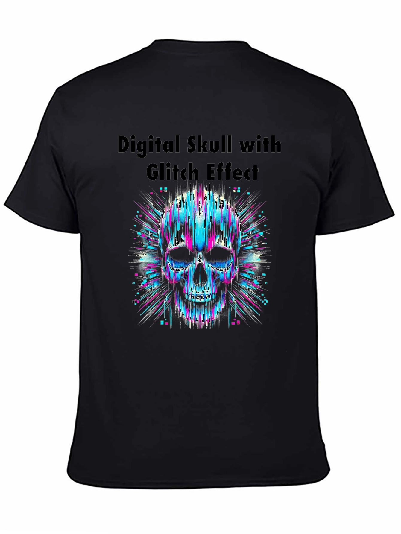Digital Skull Glitch Effect Graphic T-Shirt