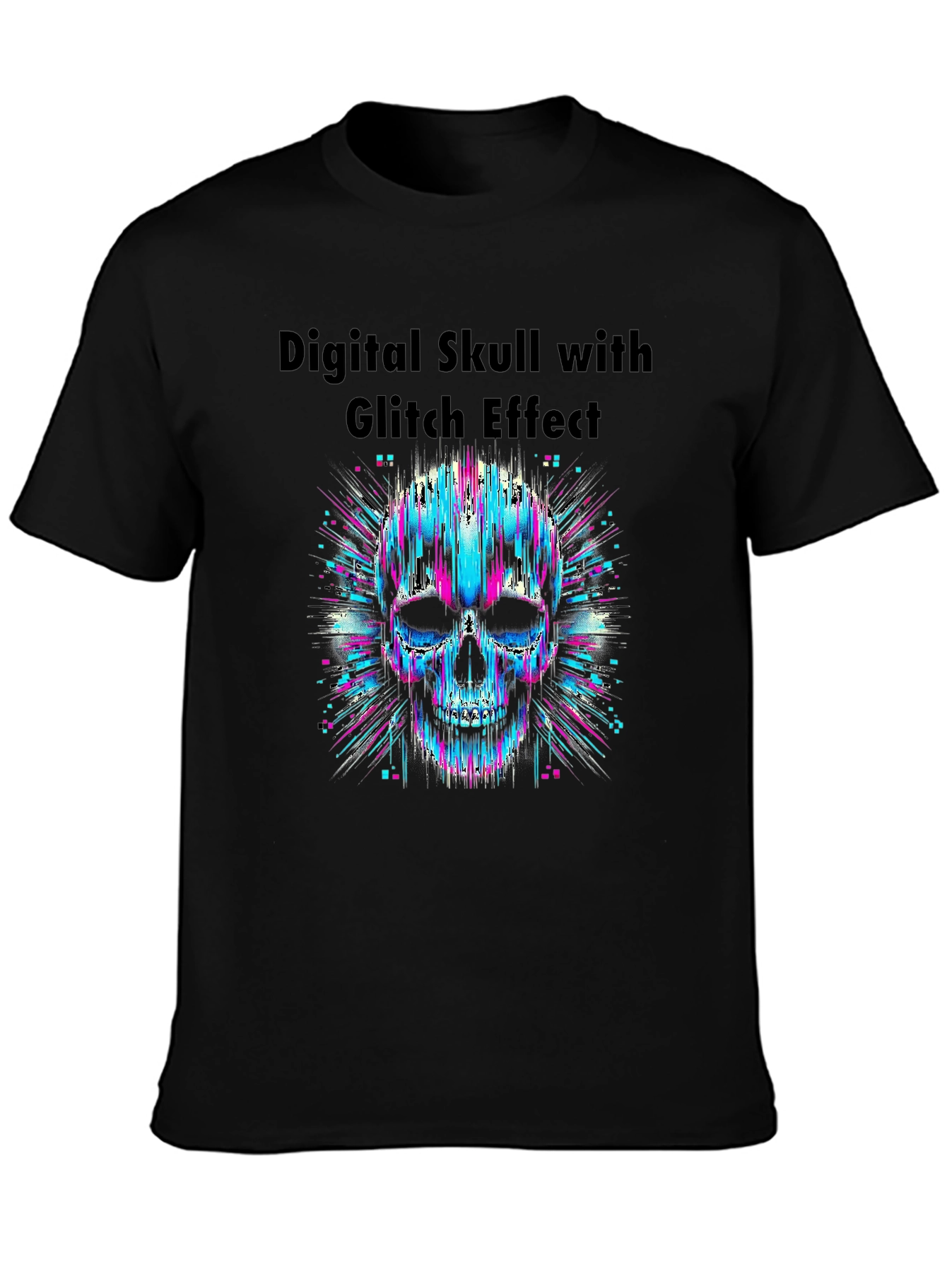 Digital Skull Glitch Effect Graphic T-Shirt