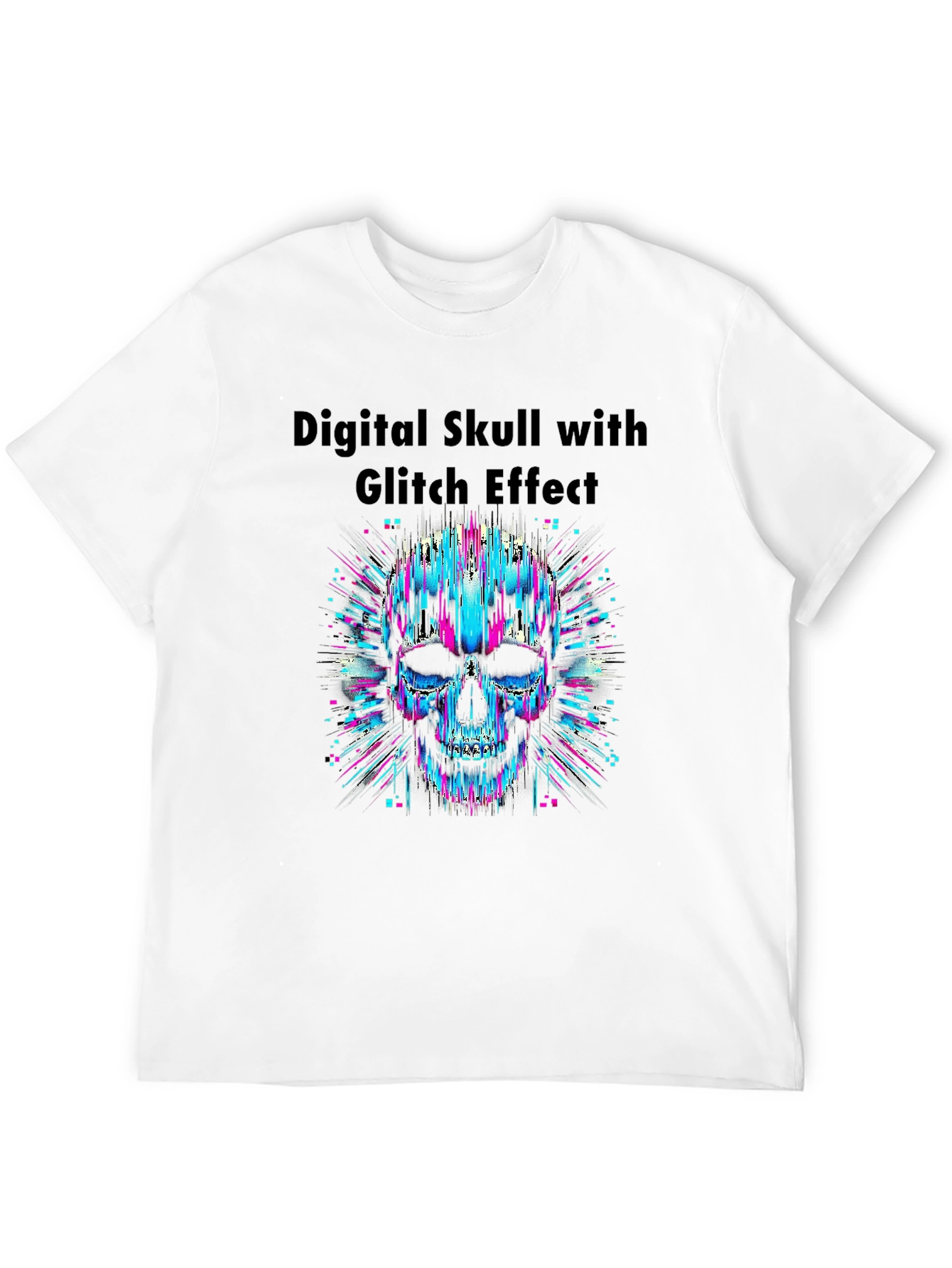 Digital Skull Glitch Effect Graphic T-Shirt
