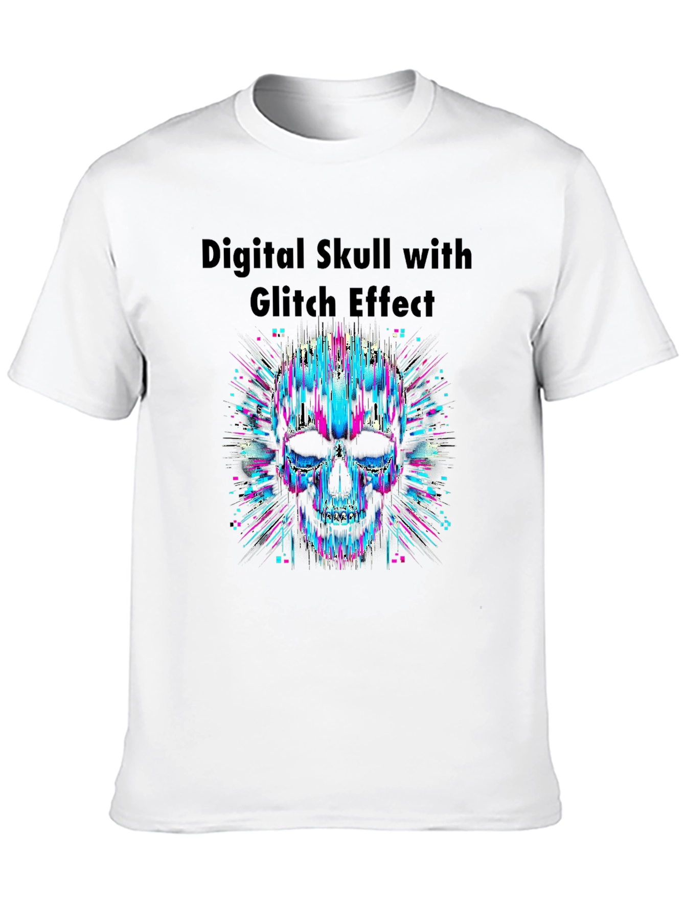 Digital Skull Glitch Effect Graphic T-Shirt