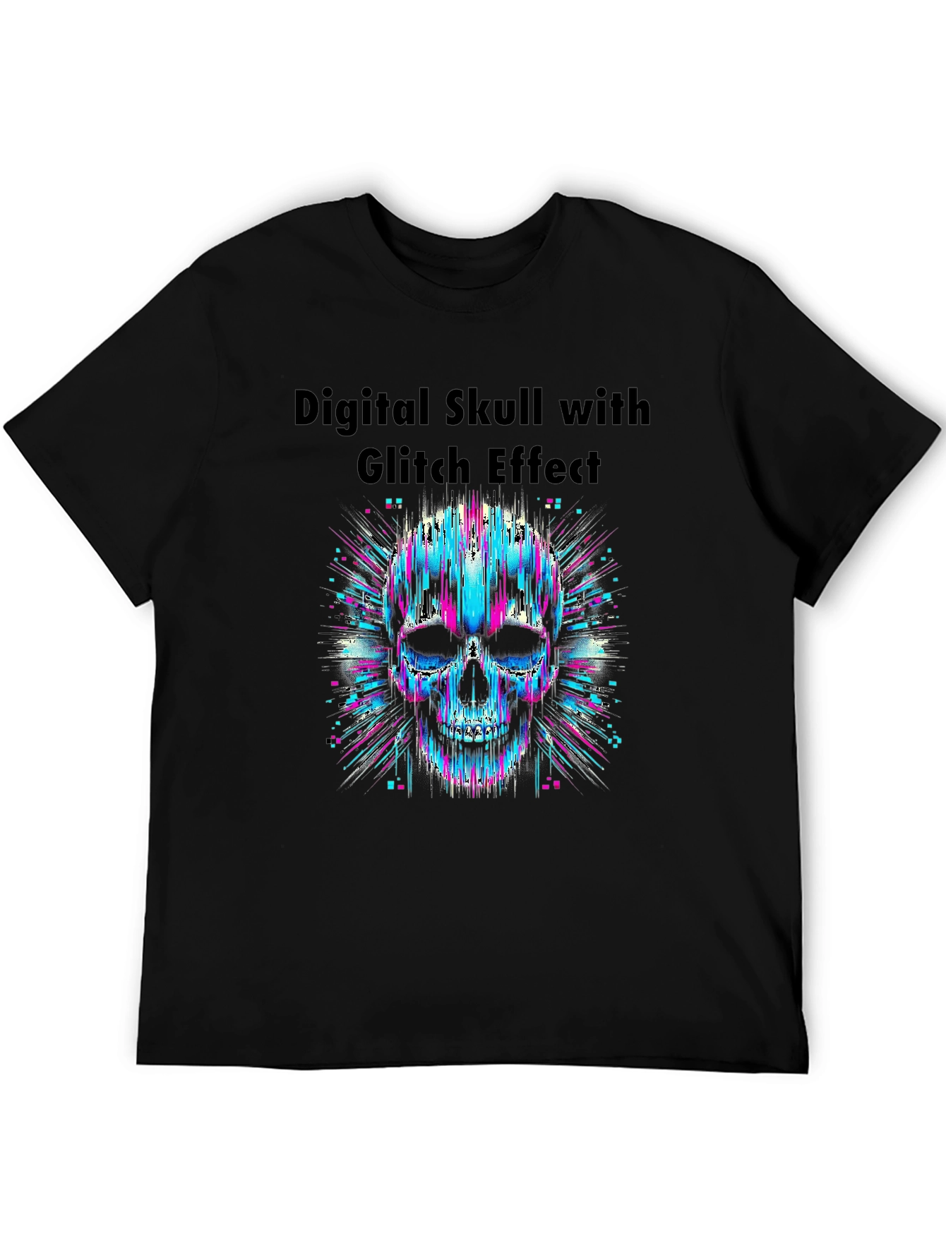 Digital Skull Glitch Effect Graphic T-Shirt