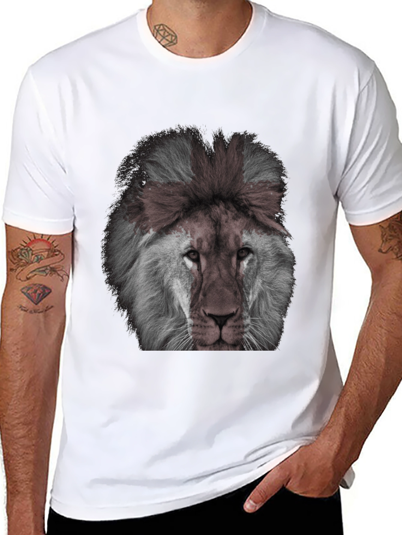 Lion Graphic Print Mens Black T-Shirt