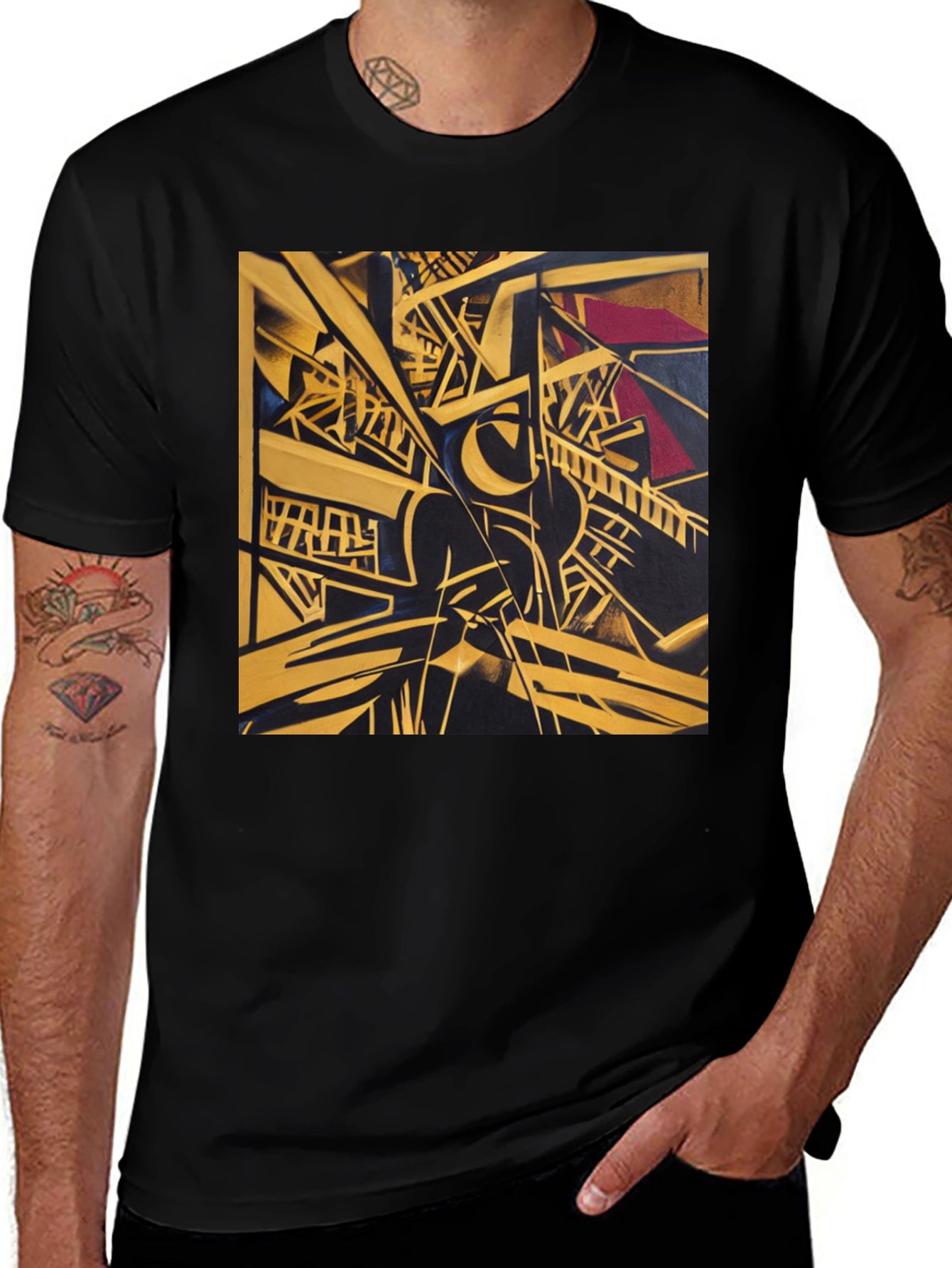 Abstract Geometric Art Print Black T-Shirt