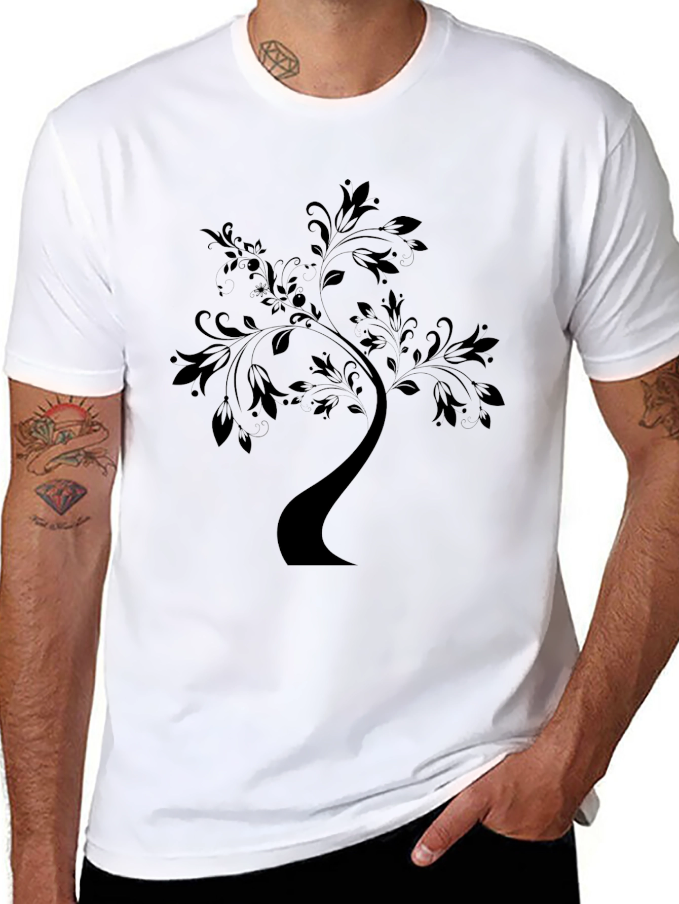 Elegant Tree Graphic Black T-Shirt