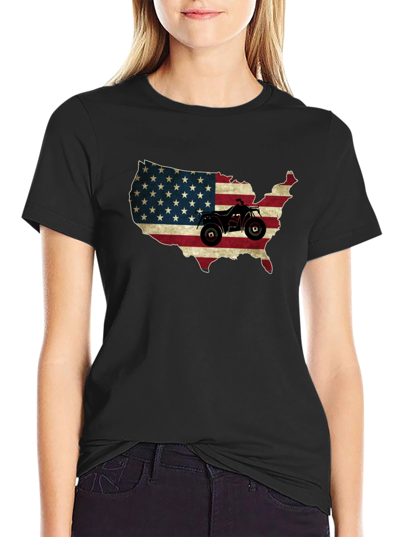 USA Flag ATV T-Shirt - Patriotic Off-Road Adventure
