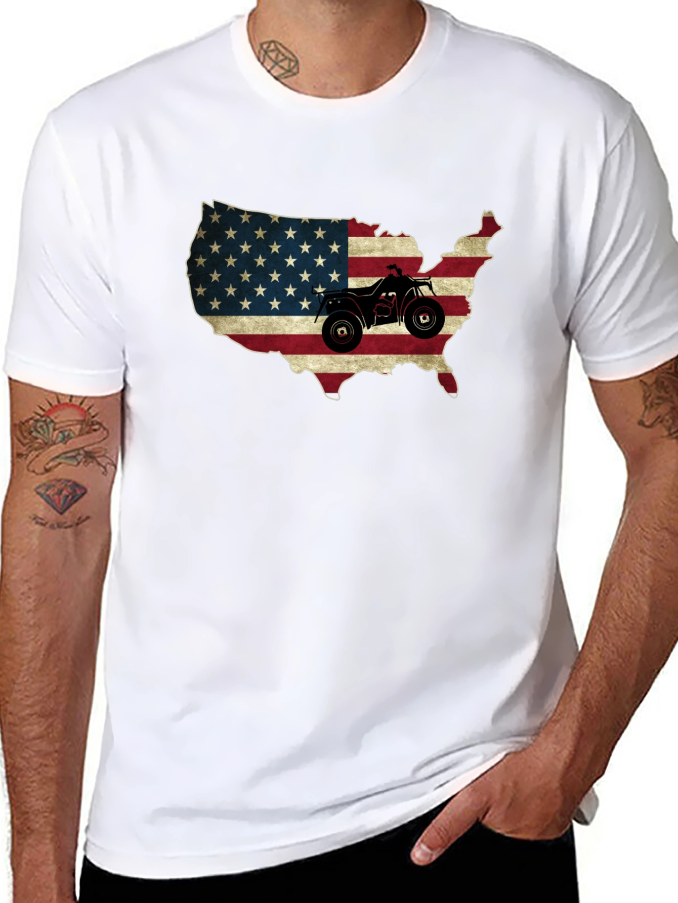 USA Flag ATV T-Shirt - Patriotic Off-Road Adventure