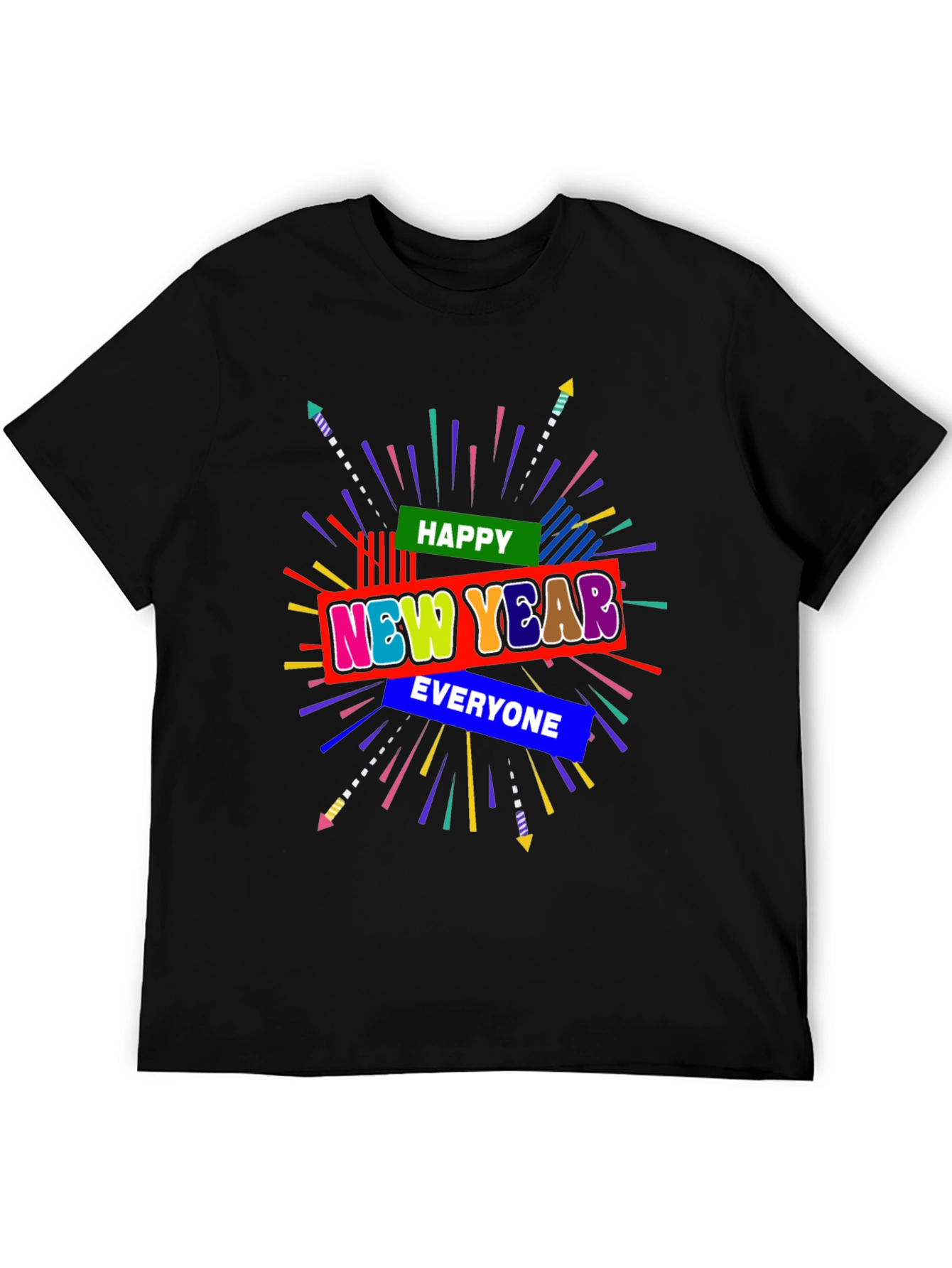 Happy New Year Graphic Tee - Black Crew Neck