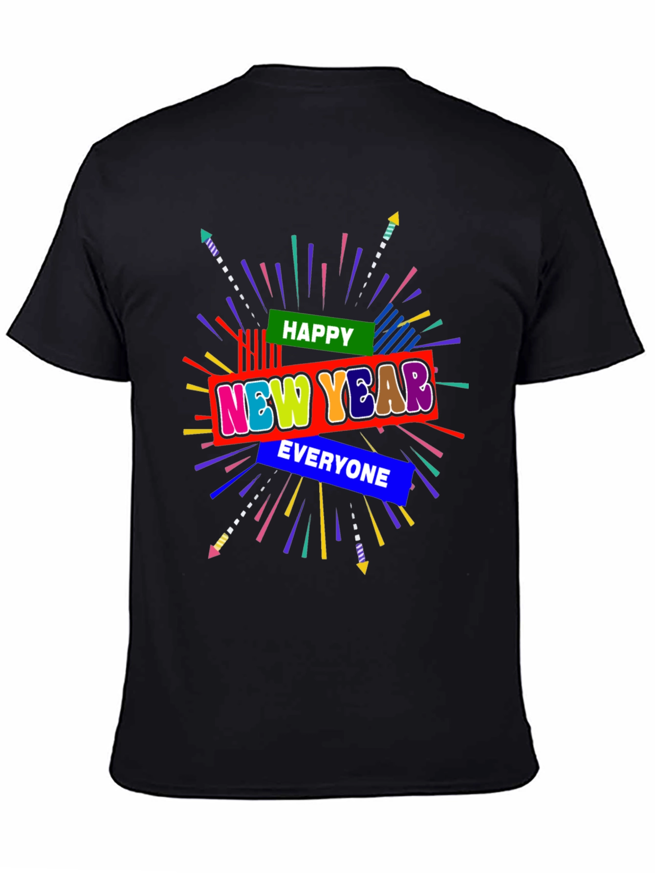Happy New Year Graphic Tee - Black Crew Neck