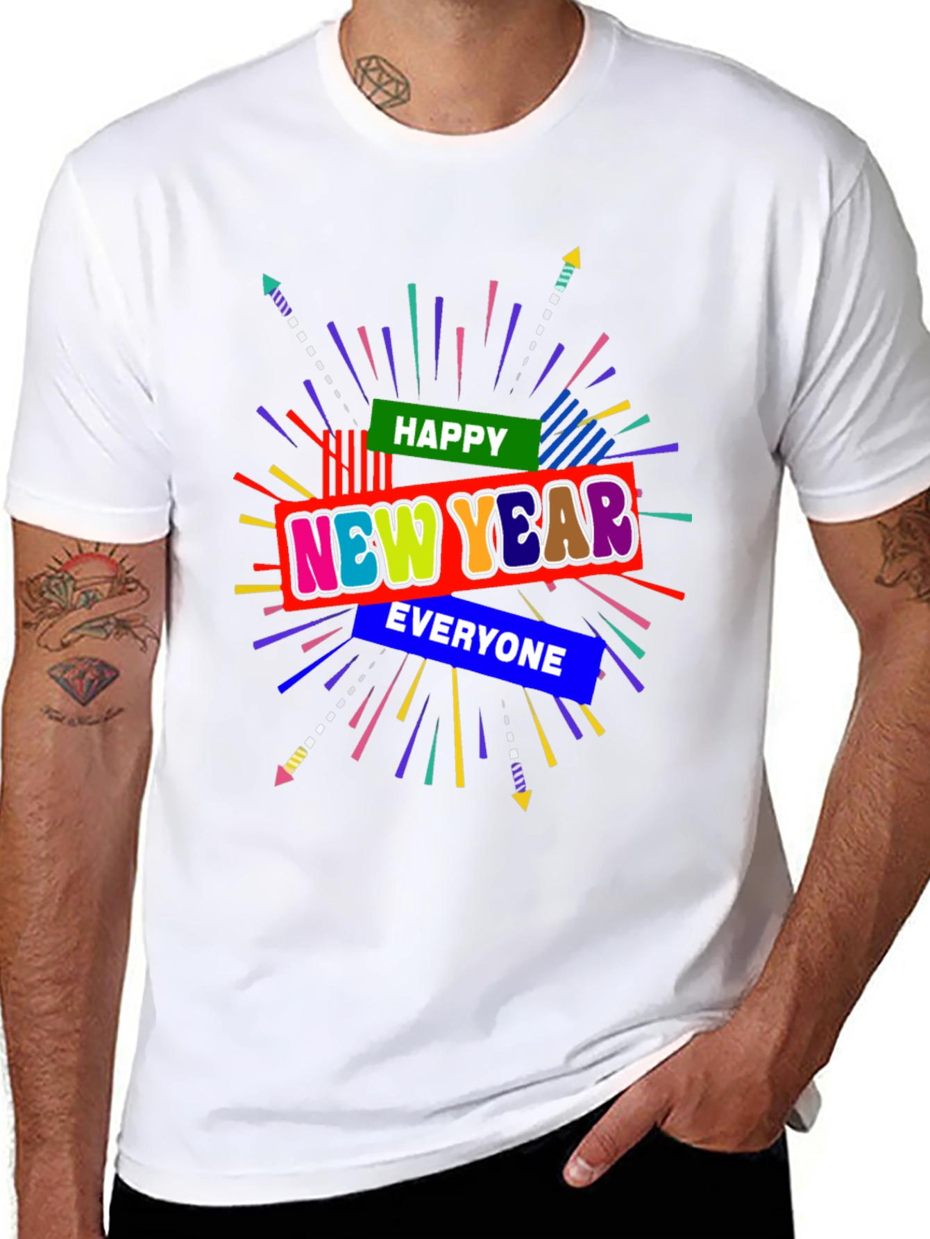 Happy New Year Graphic Tee - Black Crew Neck