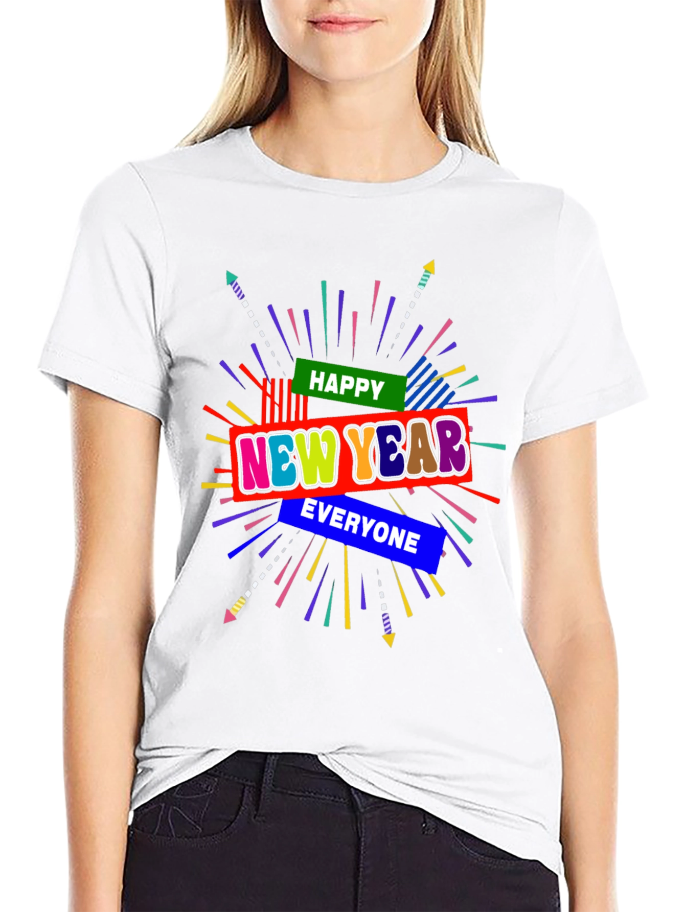 Happy New Year Graphic Tee - Black Crew Neck