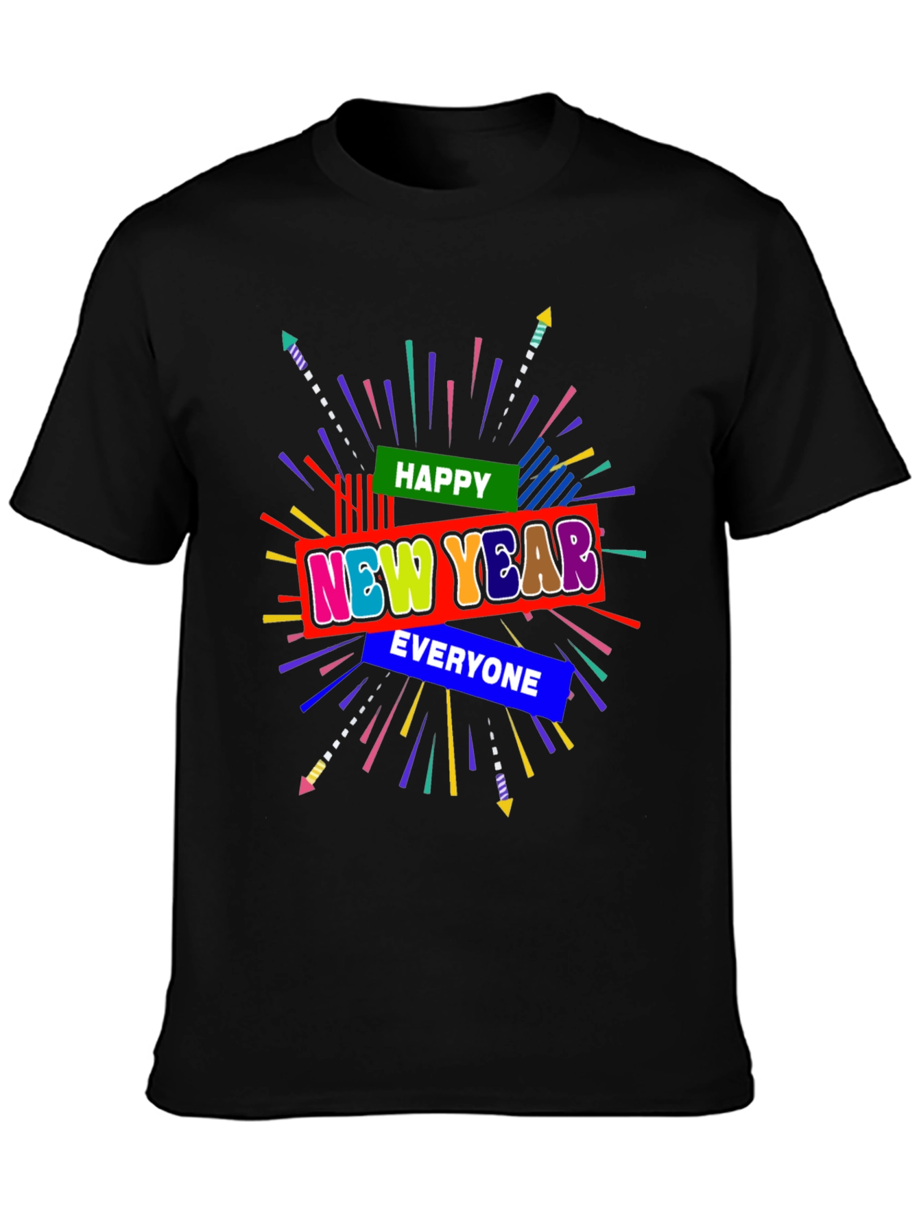 Happy New Year Graphic Tee - Black Crew Neck