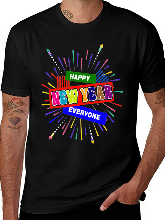 Happy New Year Graphic Tee - Black Crew Neck