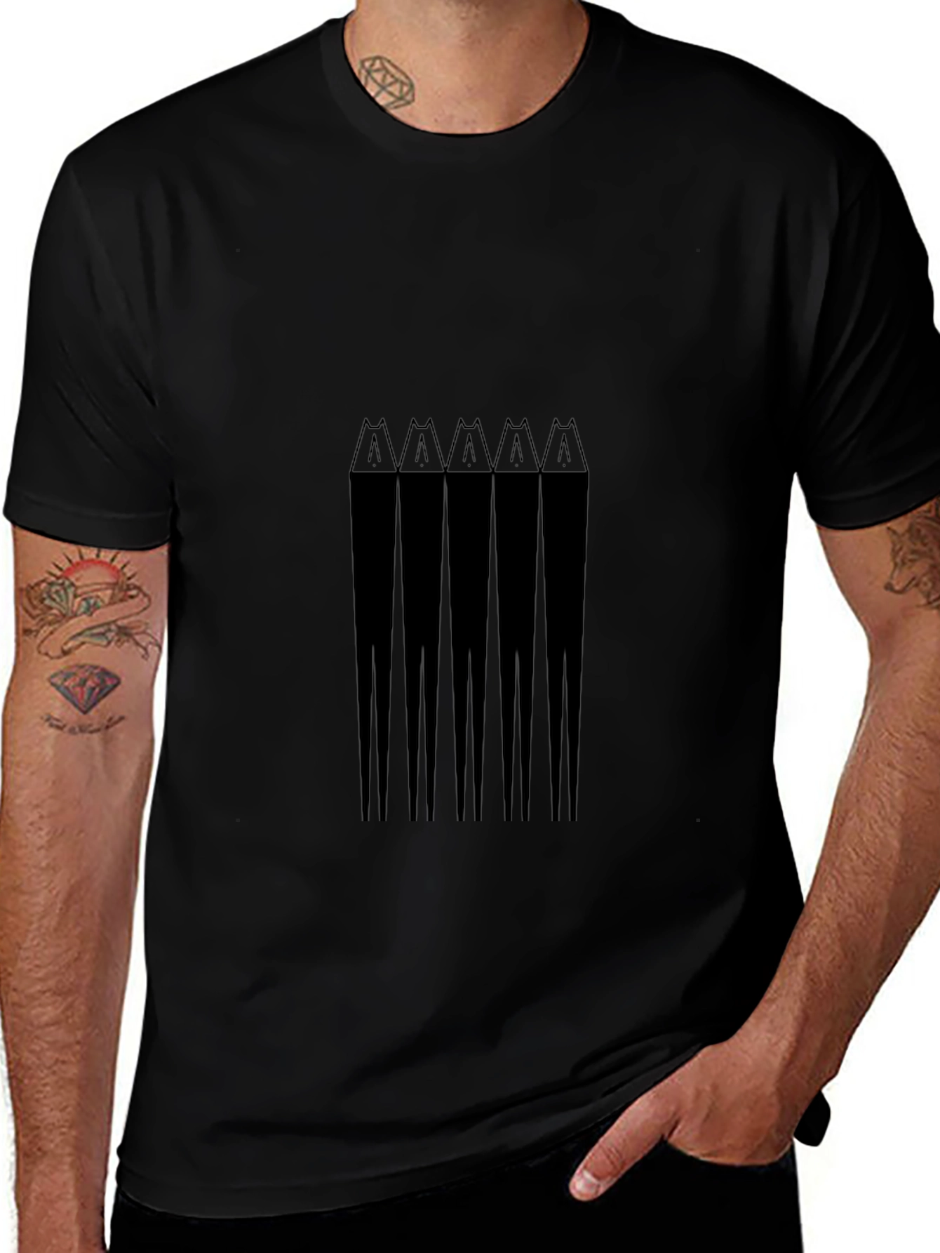 Abstract Pencil Graphic Tee - Black Cotton Casual Wear