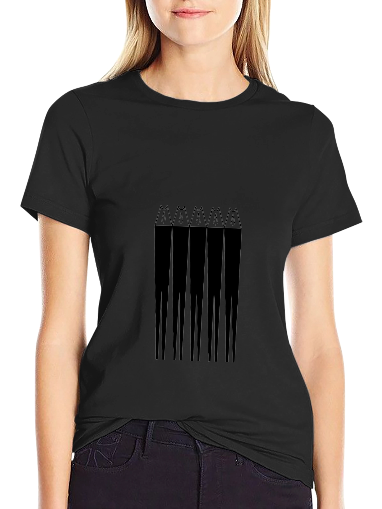Abstract Pencil Graphic Tee - Black Cotton Casual Wear
