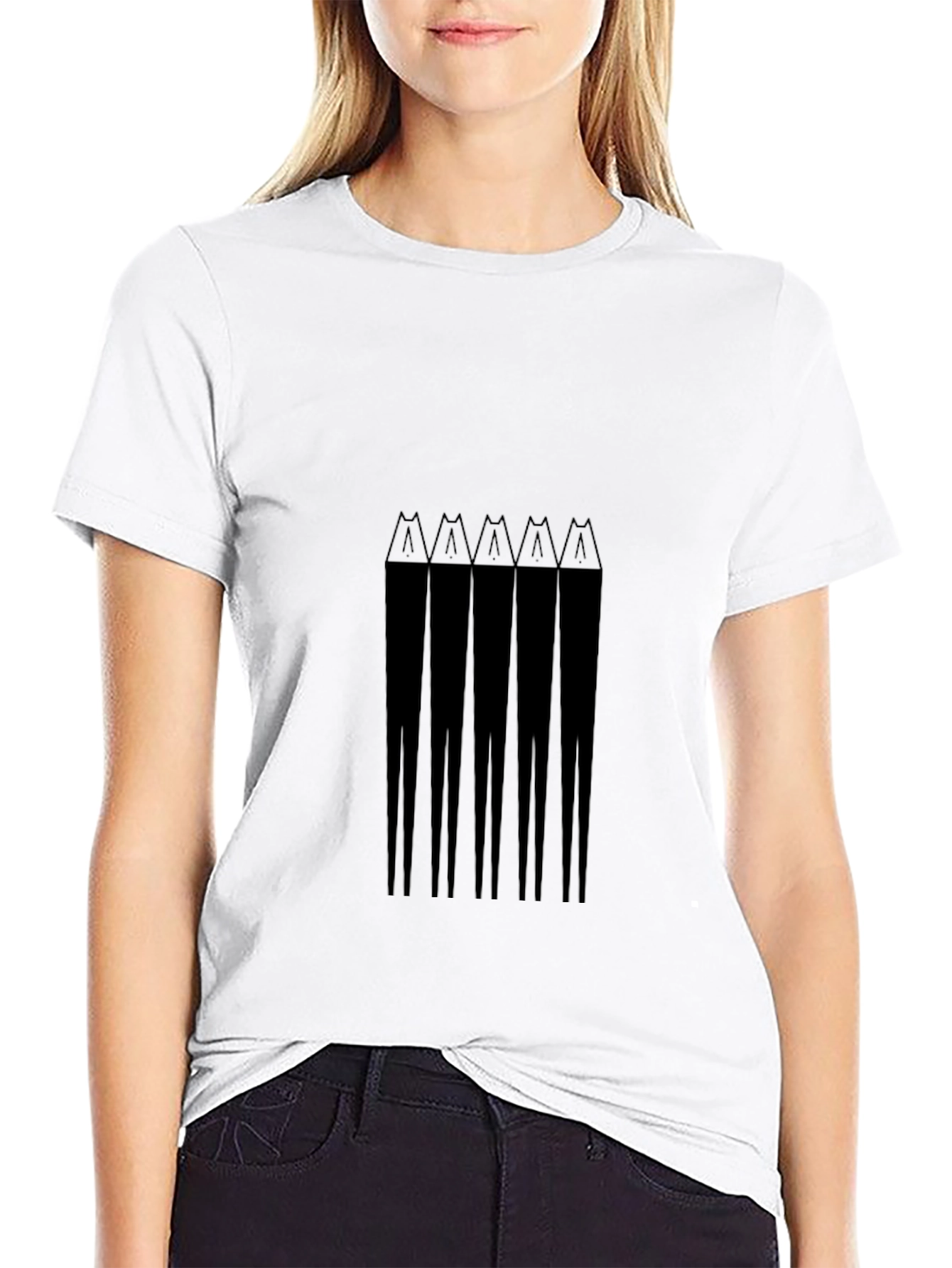 Abstract Pencil Graphic Tee - Black Cotton Casual Wear