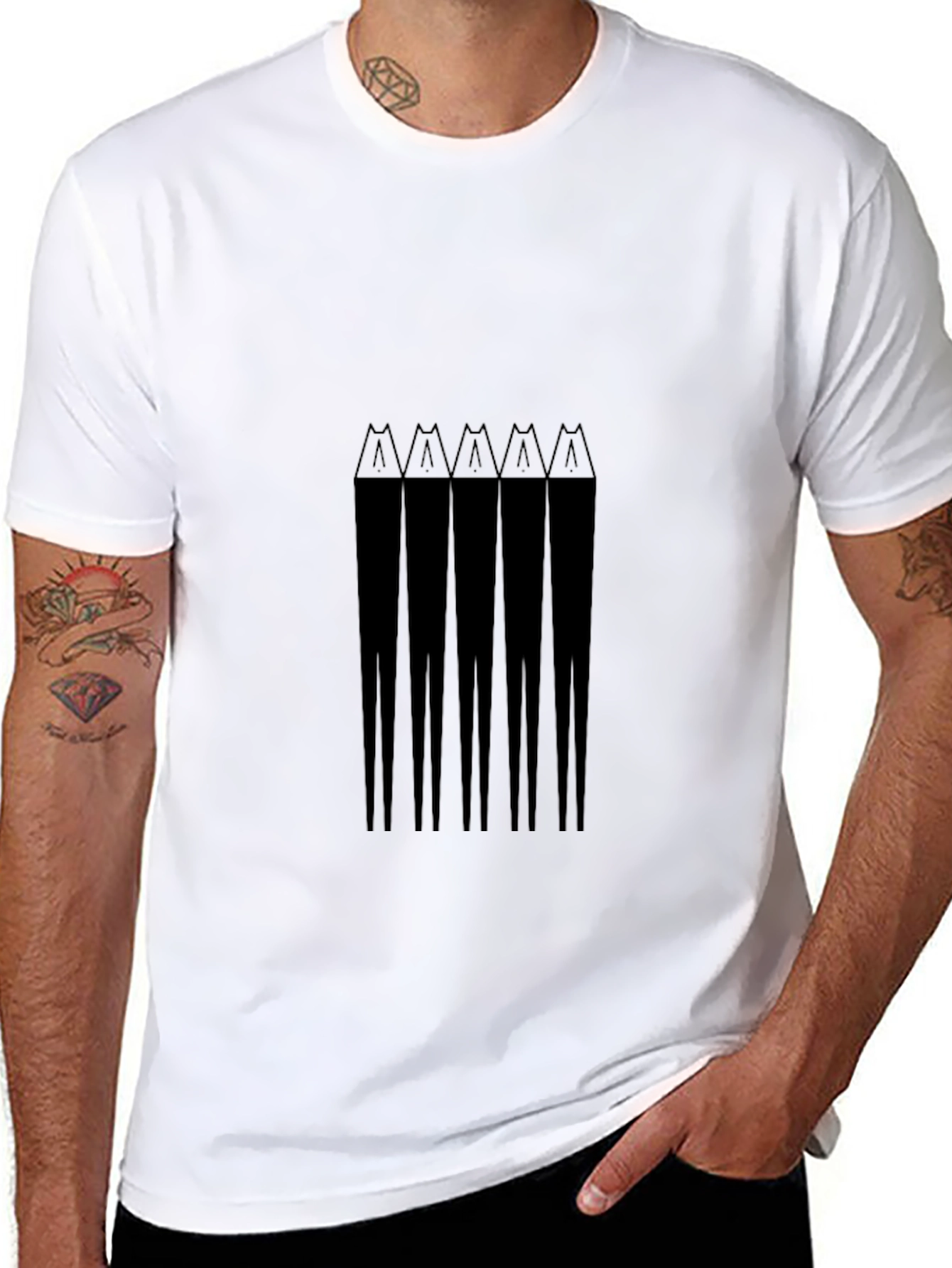 Abstract Pencil Graphic Tee - Black Cotton Casual Wear
