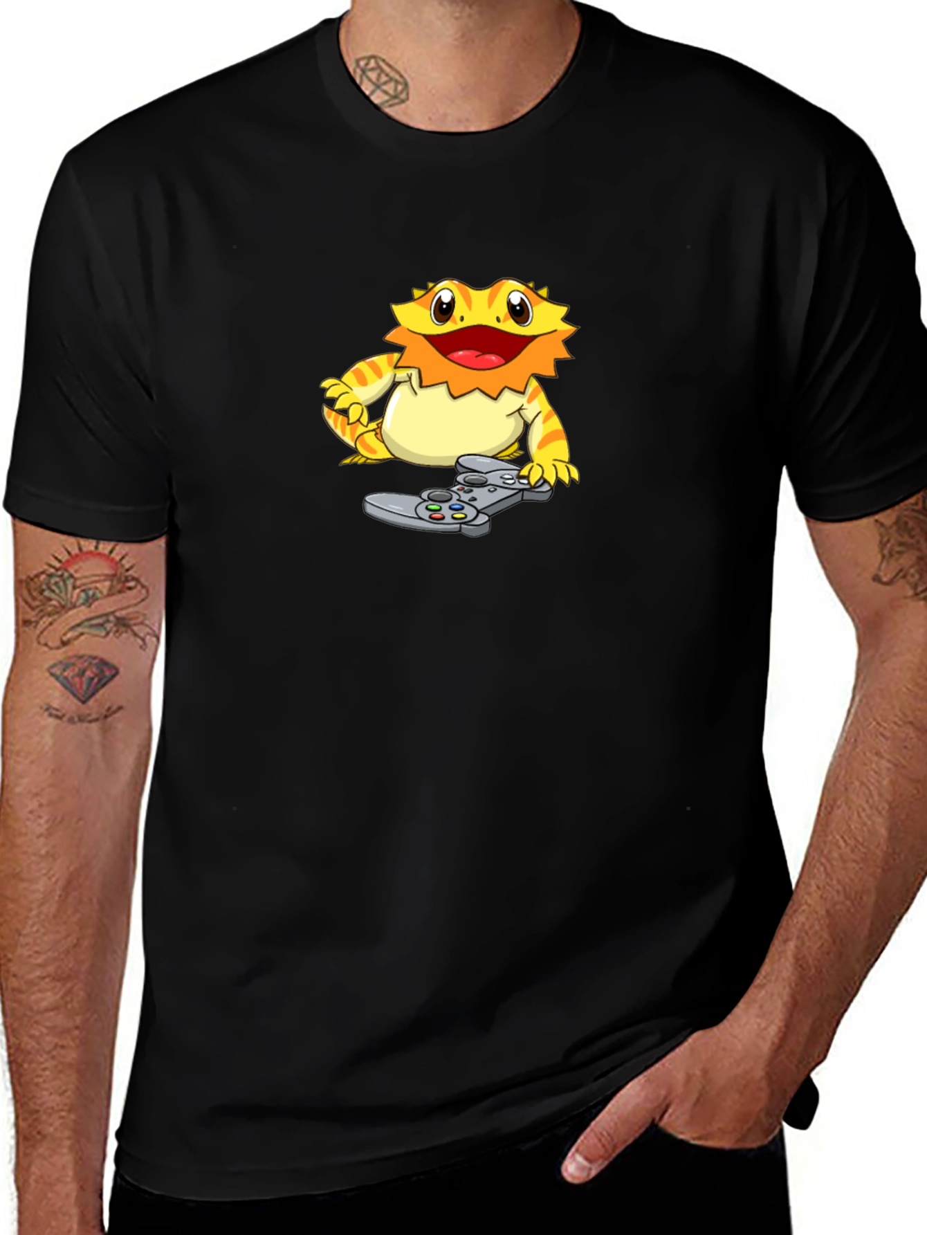 Gamer Lizard Graphic T-Shirt - Cool Black Tee