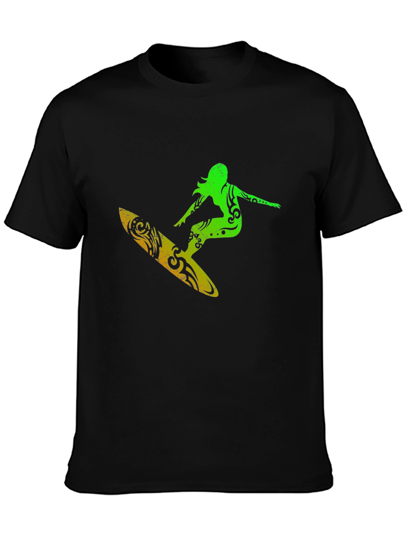 Surfer Girl Graphic Tee - Black Cotton T-Shirt