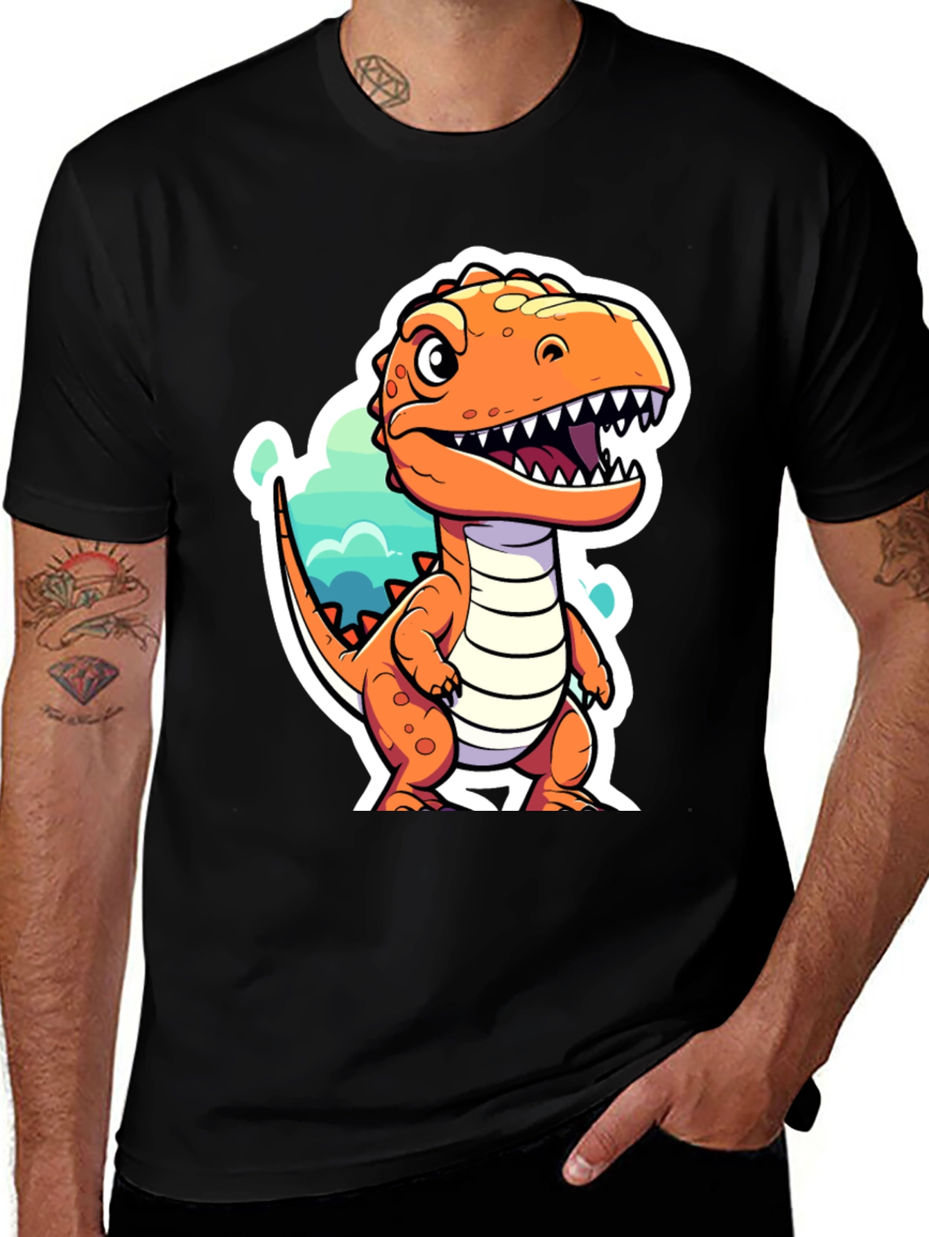 Cartoon Dinosaur Graphic T-Shirt