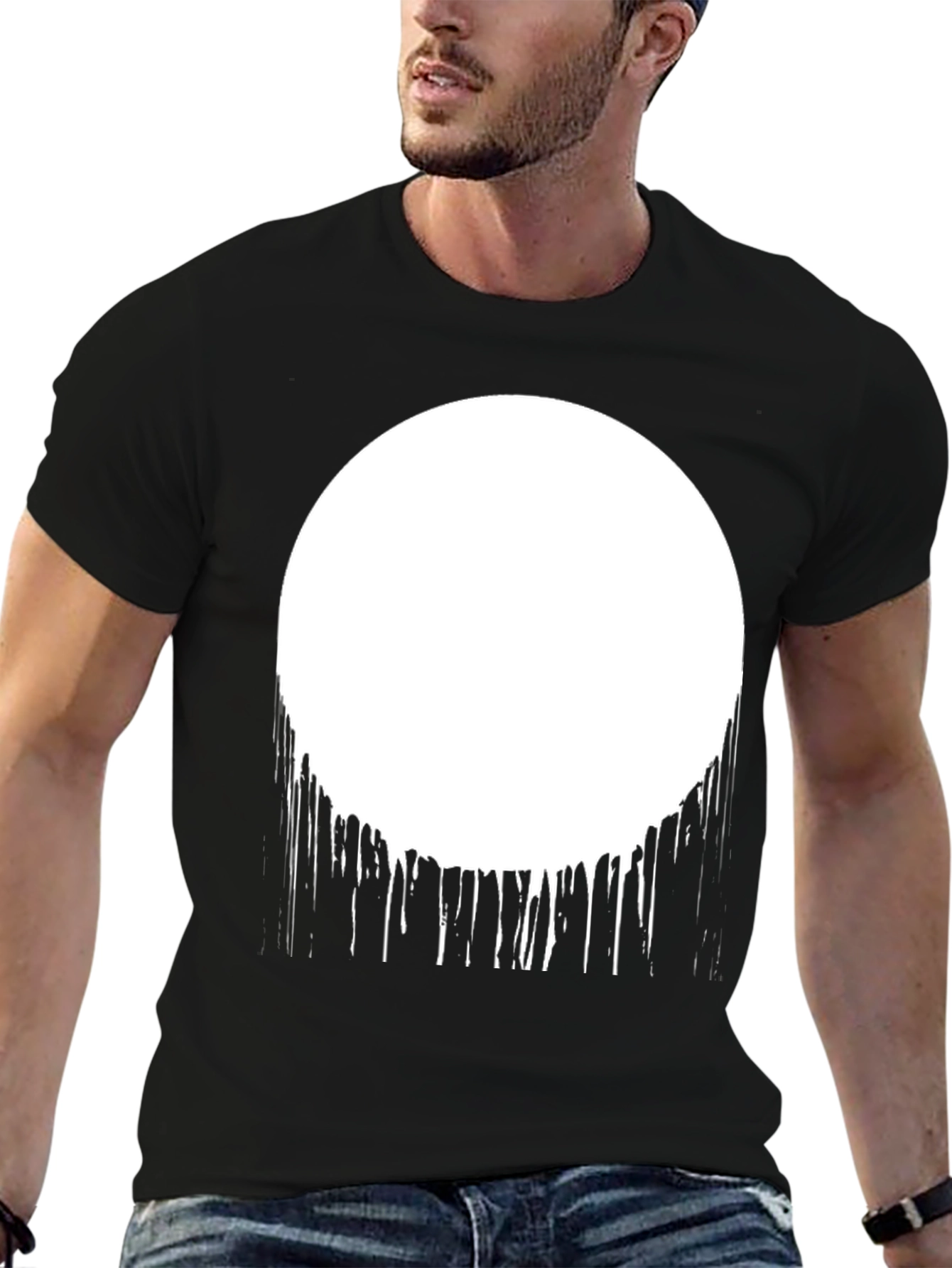 Abstract Drip Circle Graphic Tee - Black