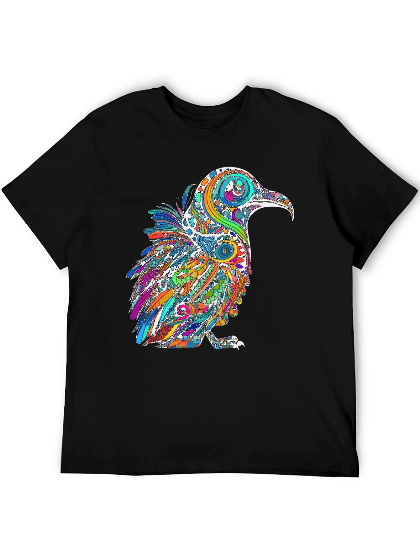 Psychedelic Raven Graphic T-Shirt - Black