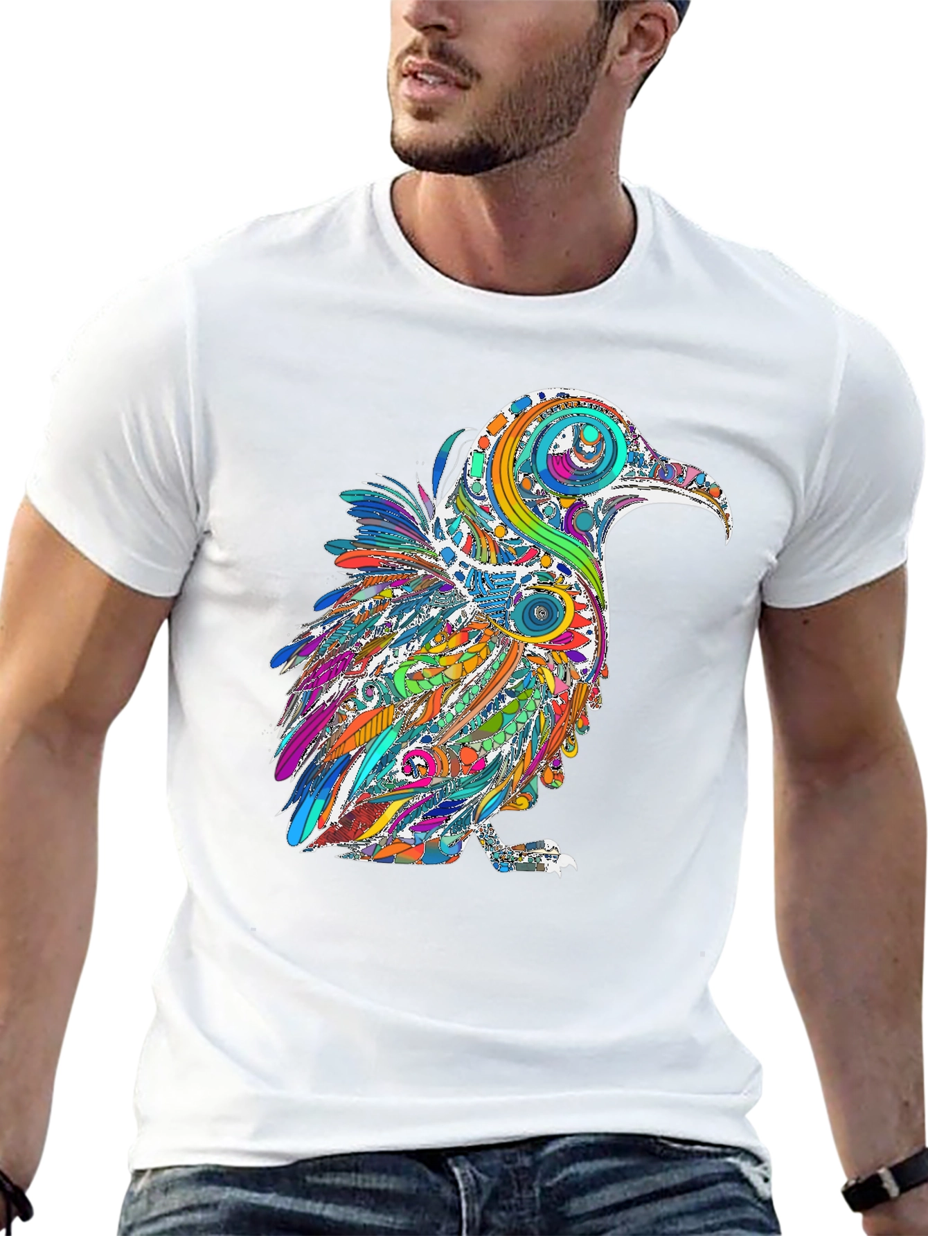 Psychedelic Raven Graphic T-Shirt - Black
