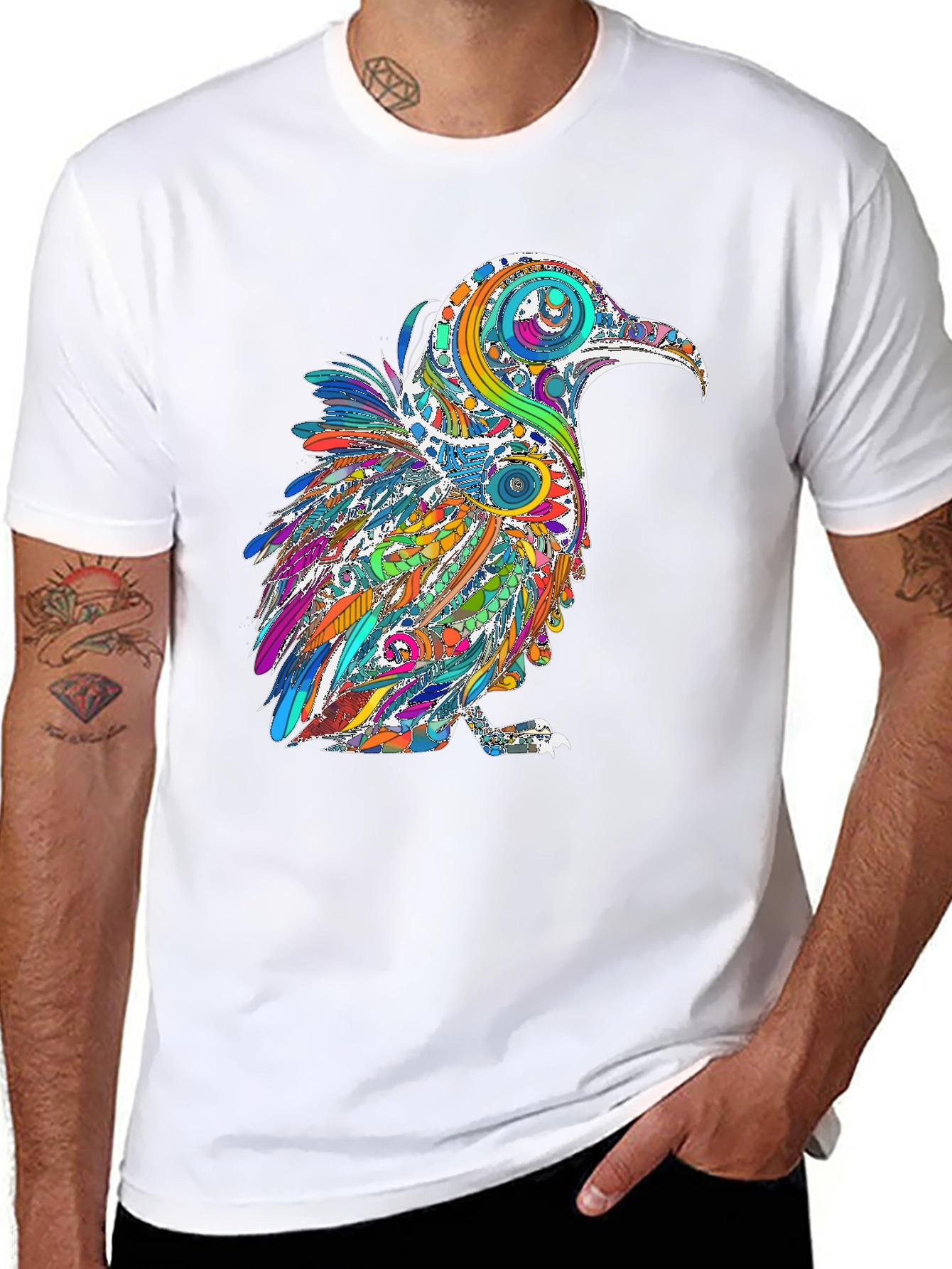 Psychedelic Raven Graphic T-Shirt - Black