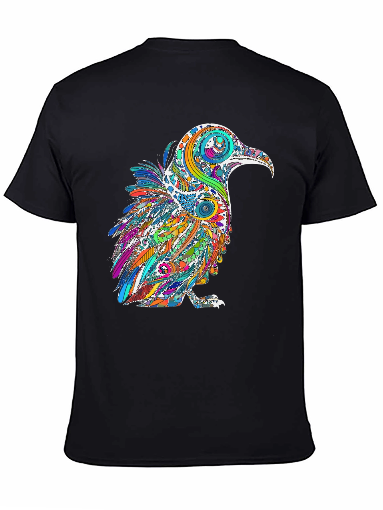 Psychedelic Raven Graphic T-Shirt - Black