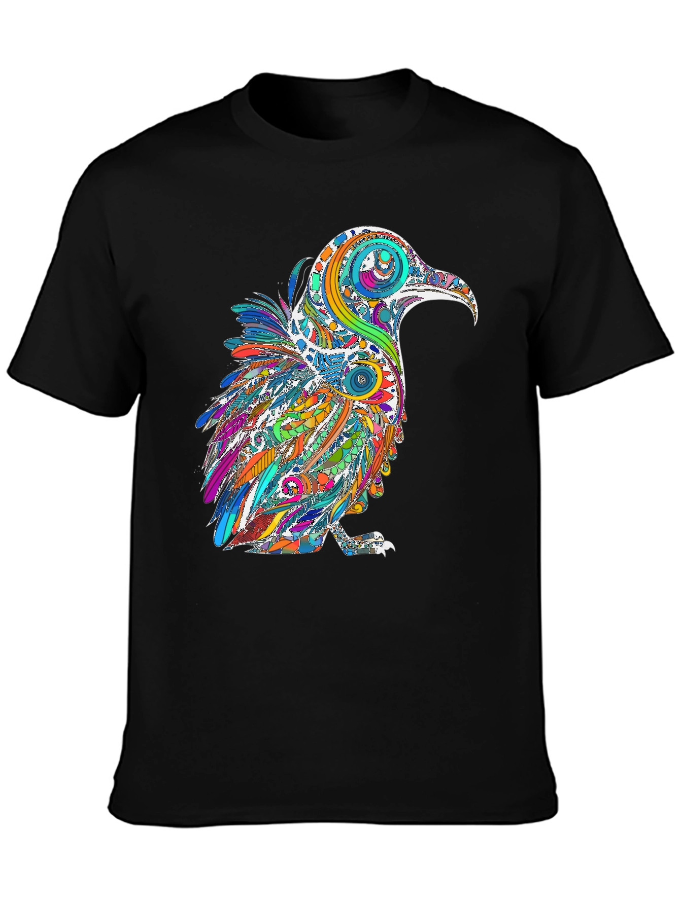 Psychedelic Raven Graphic T-Shirt - Black