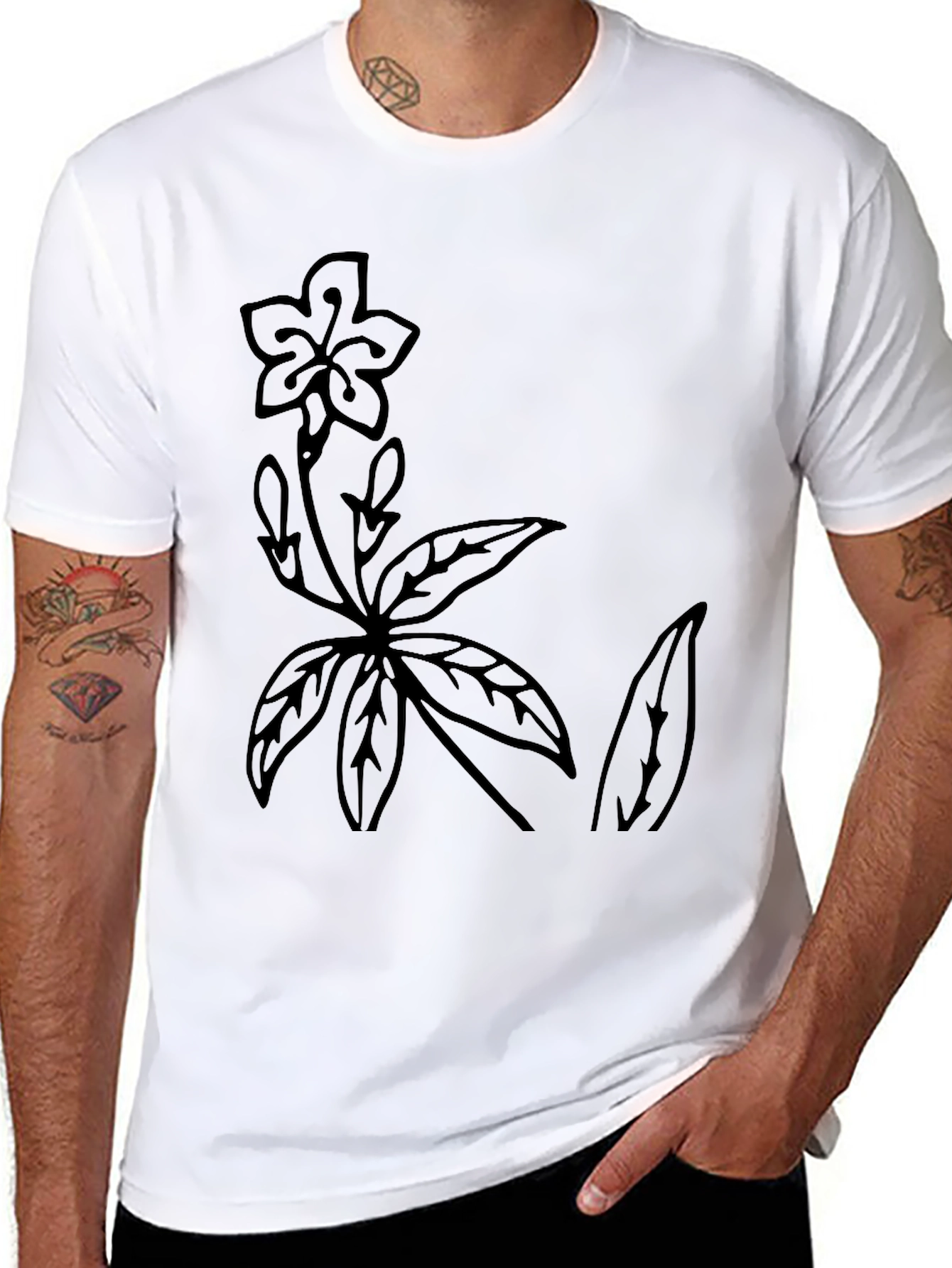 Botanical Print Black T-Shirt