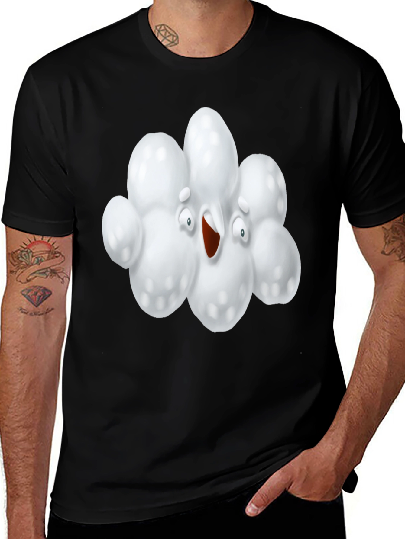 Funny Popcorn Cartoon Graphic Black T-Shirt