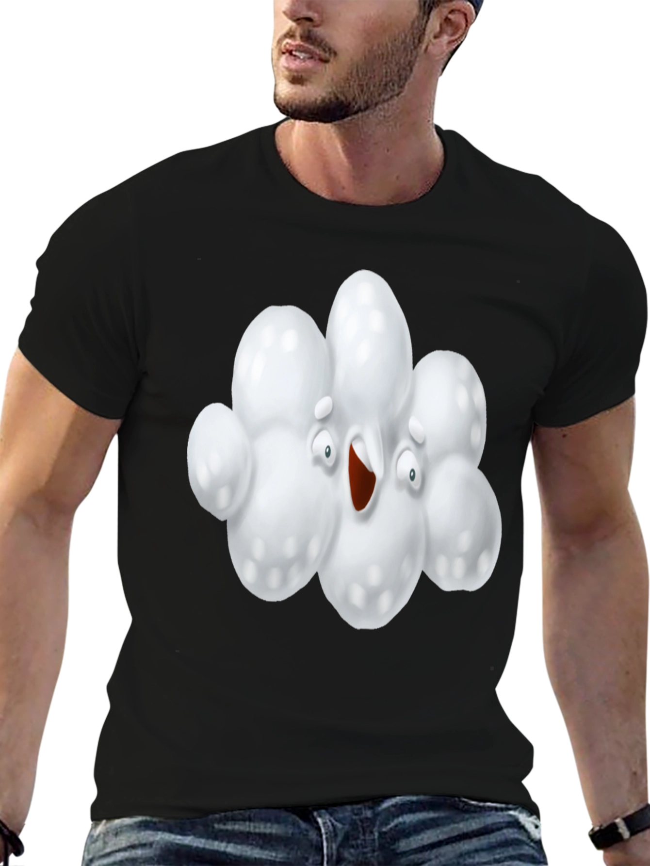 Funny Popcorn Cartoon Graphic Black T-Shirt
