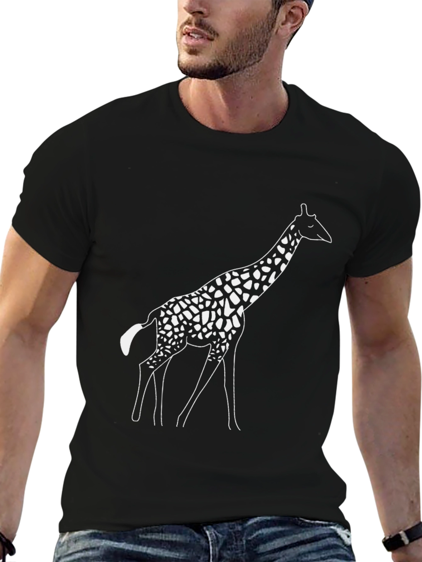 Giraffe Graphic Tee - Black Cotton T-Shirt