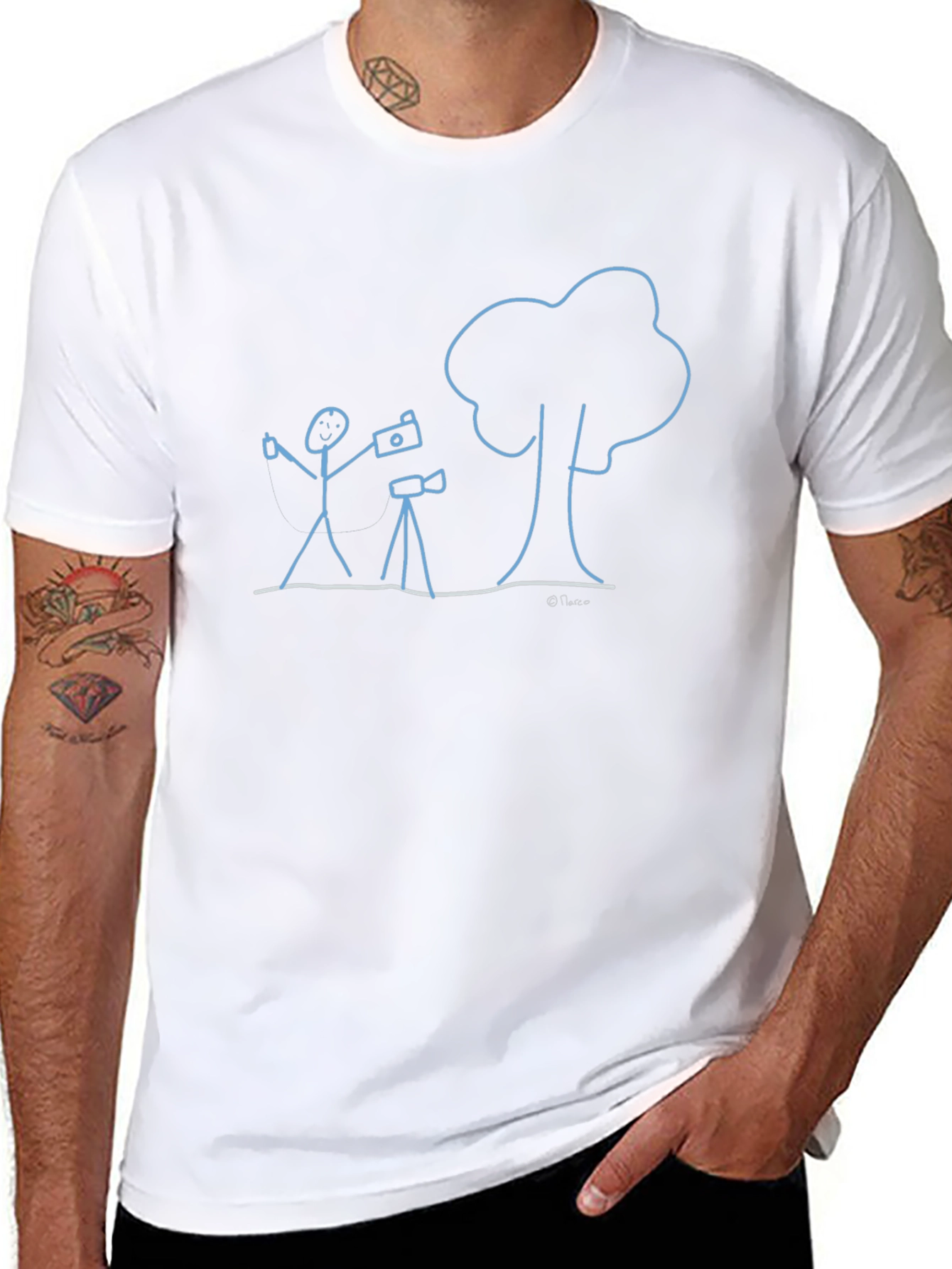 Photographer Stick Figure Graphic Tee - Black