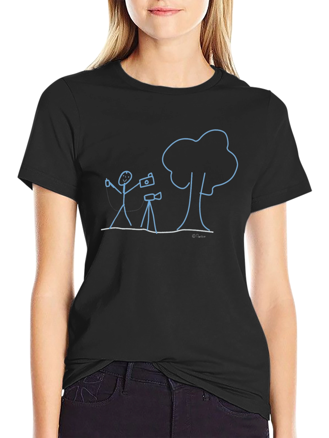 Photographer Stick Figure Graphic Tee - Black