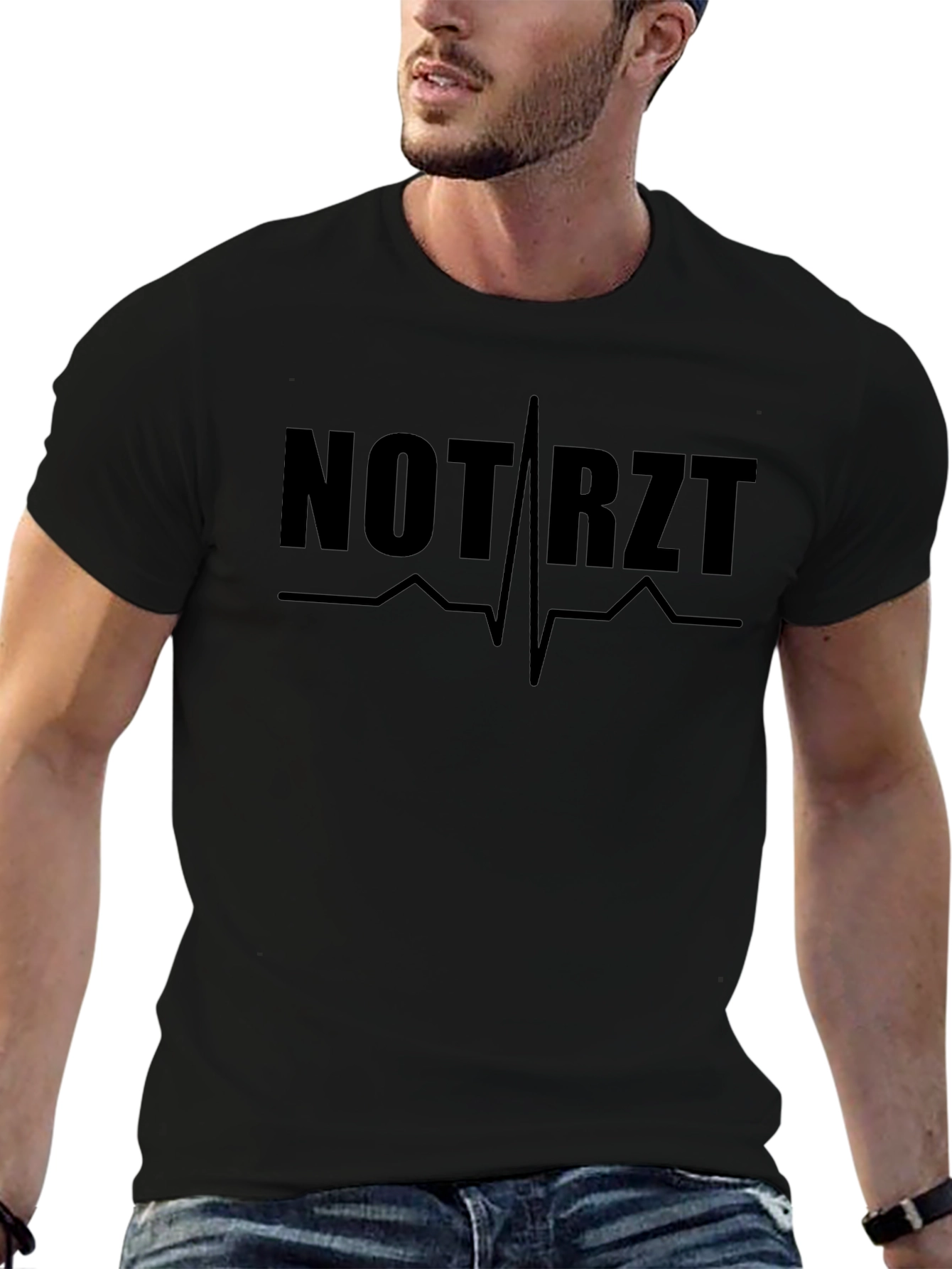 NOTARZT Black T-Shirt Emergency Doctor Heartbeat Design
