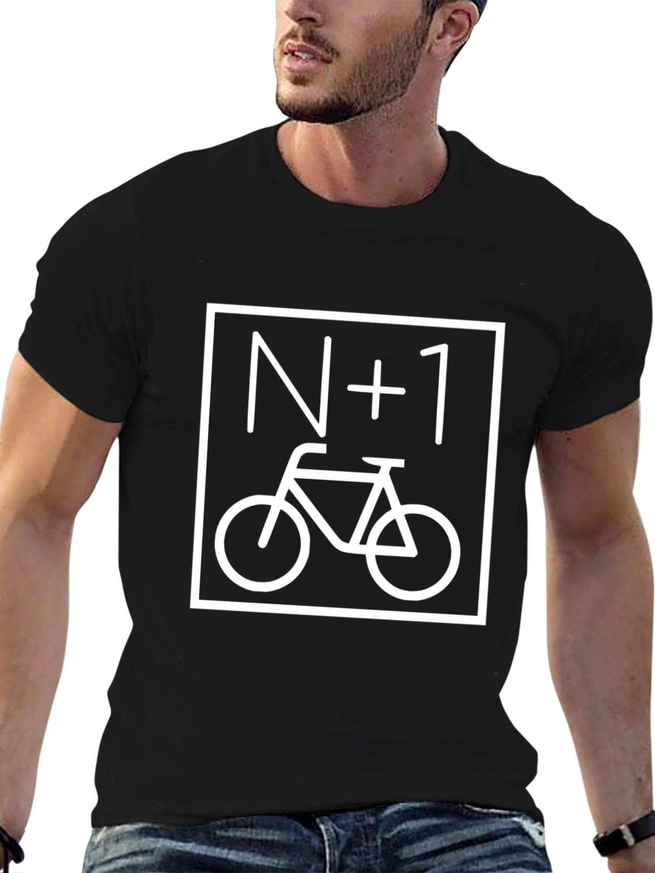 N+1 Bicycle Graphic Tee - Black Cotton Casual Shirt