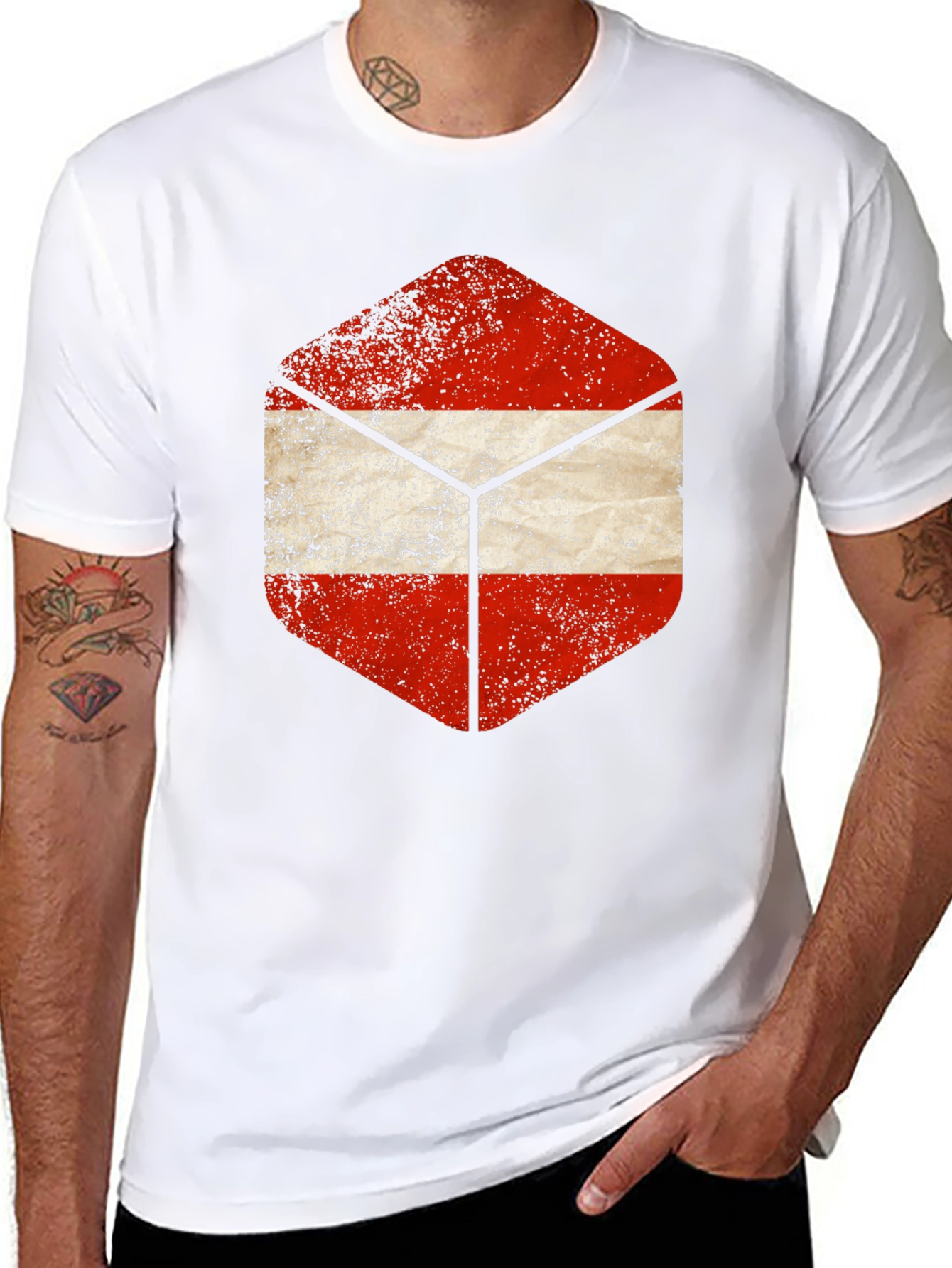Austria Flag Hexagon Black T-Shirt