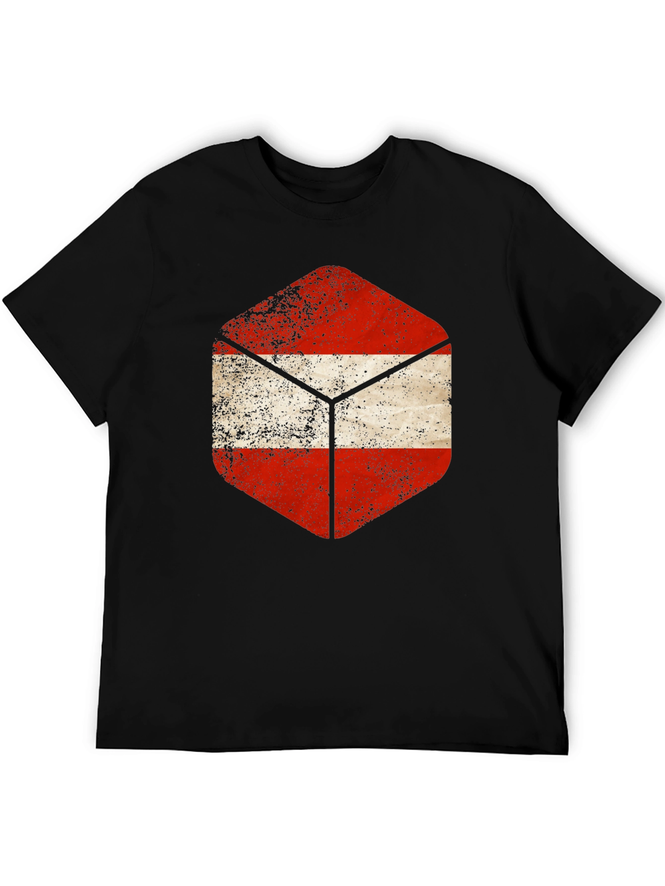 Austria Flag Hexagon Black T-Shirt