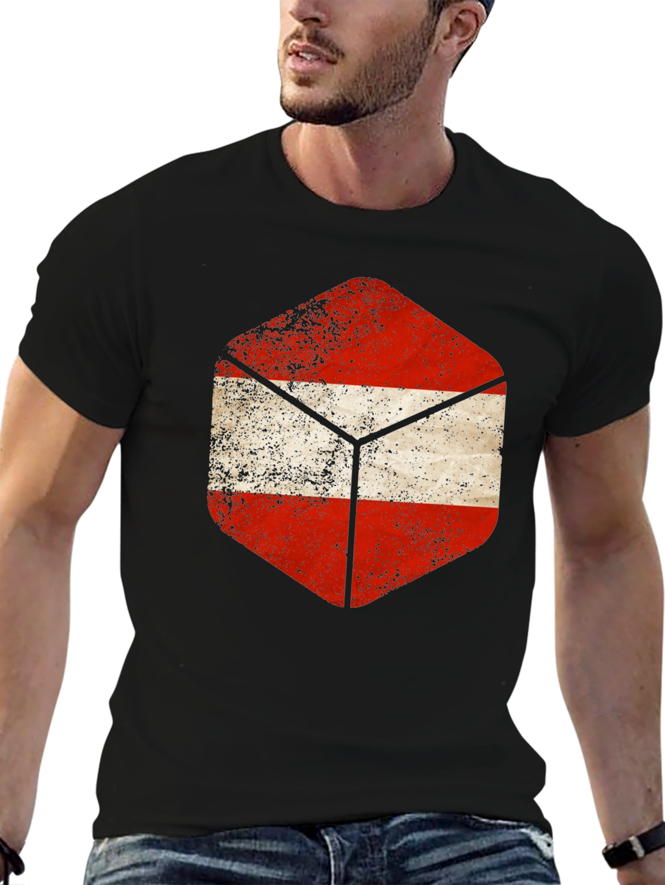 Austria Flag Hexagon Black T-Shirt