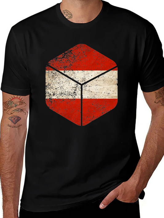 Austria Flag Hexagon Black T-Shirt