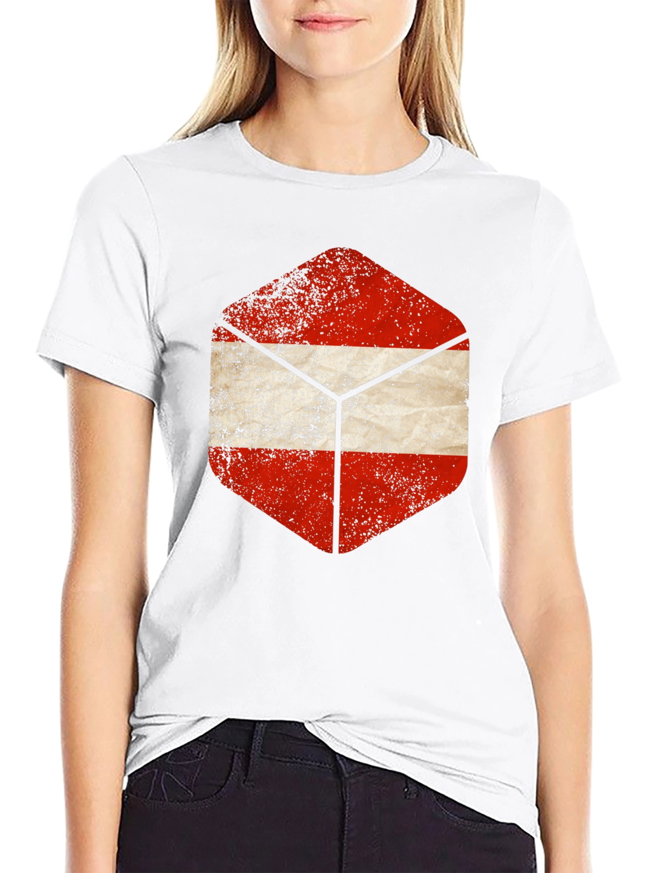 Austria Flag Hexagon Black T-Shirt