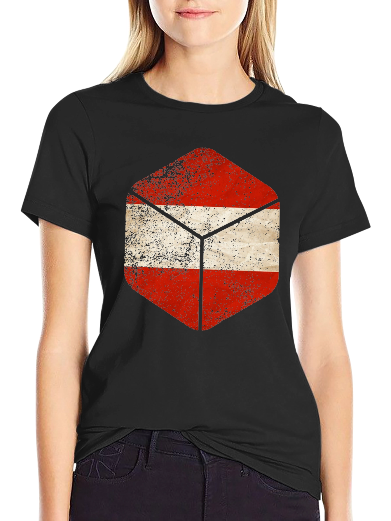 Austria Flag Hexagon Black T-Shirt