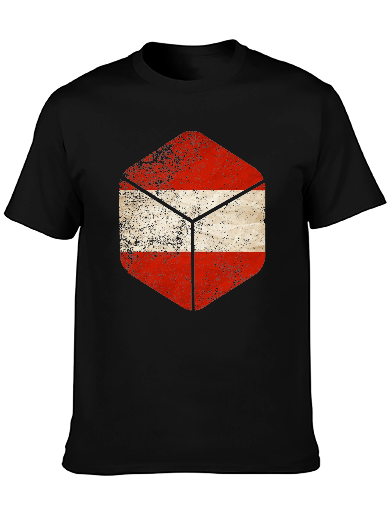 Austria Flag Hexagon Black T-Shirt