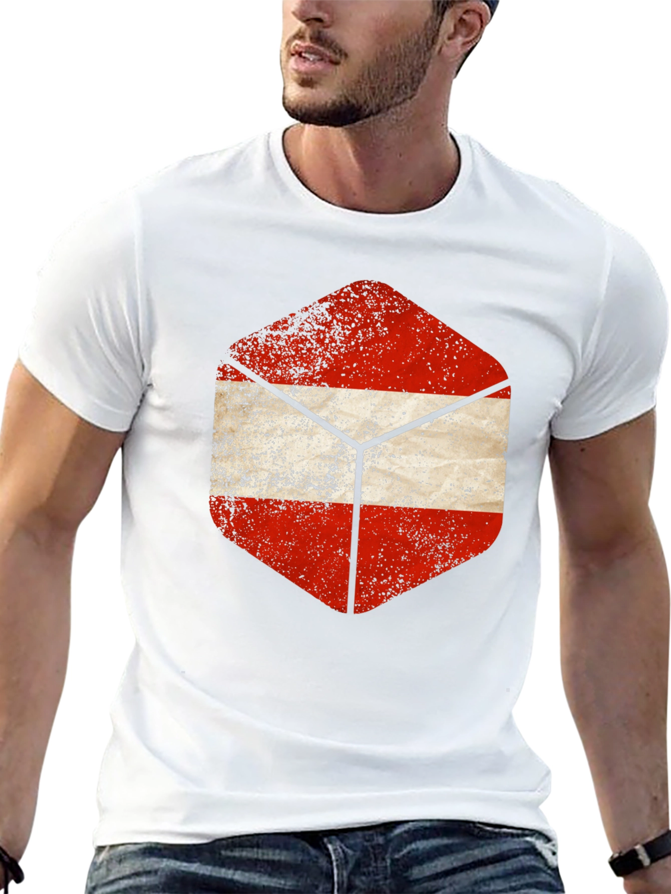 Austria Flag Hexagon Black T-Shirt