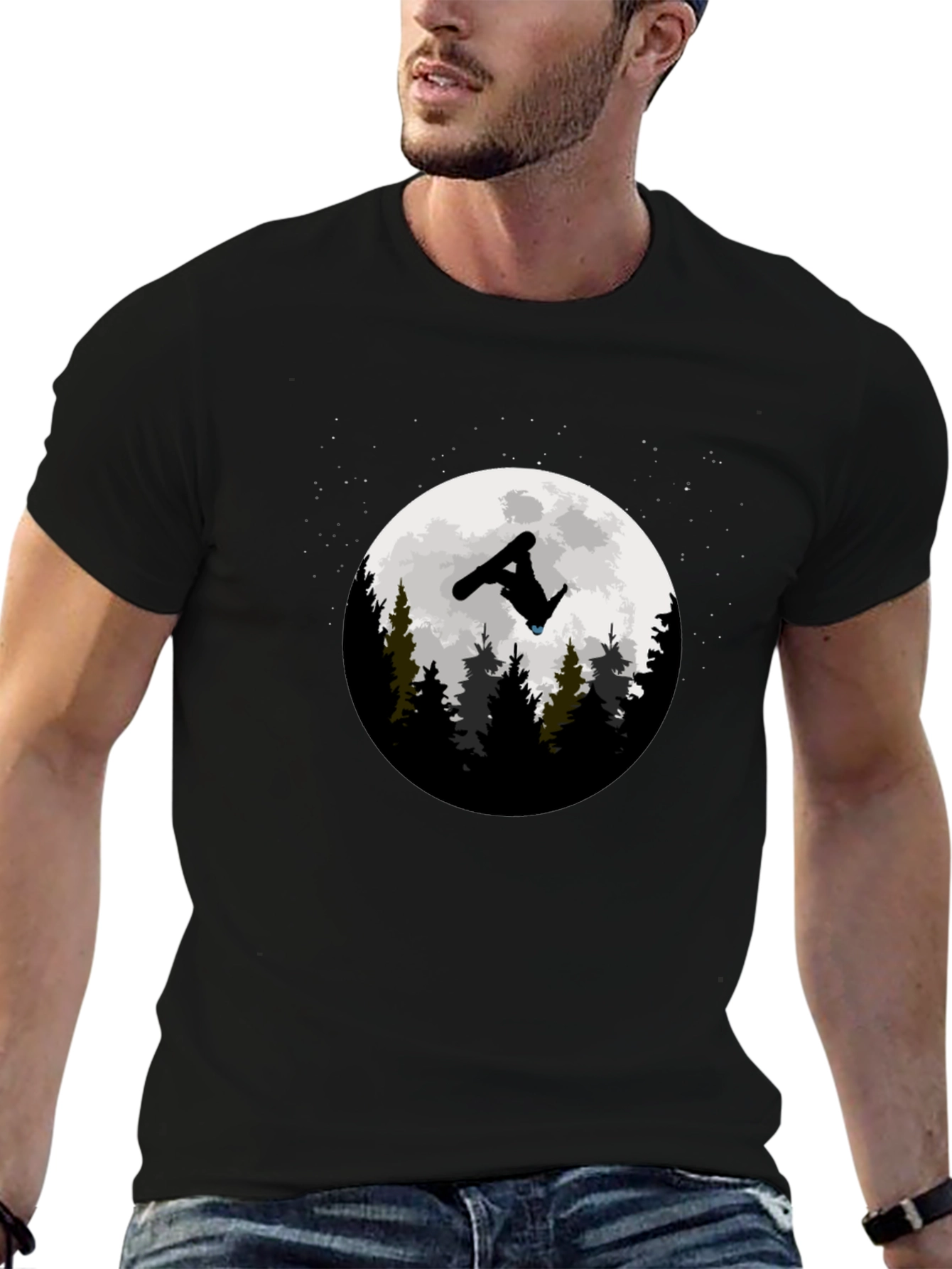 Snowboarder Moon Graphic T-Shirt