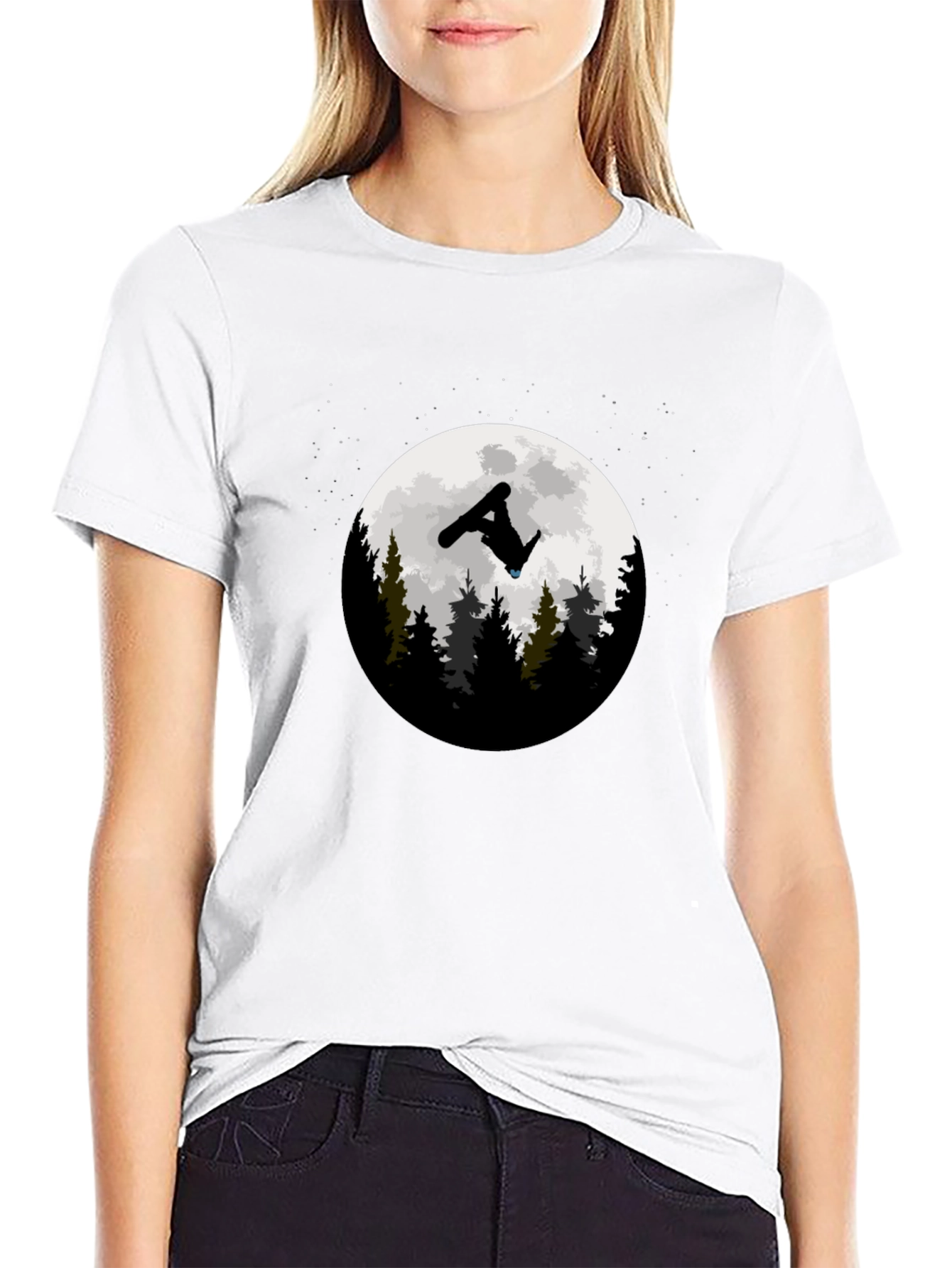 Snowboarder Moon Graphic T-Shirt