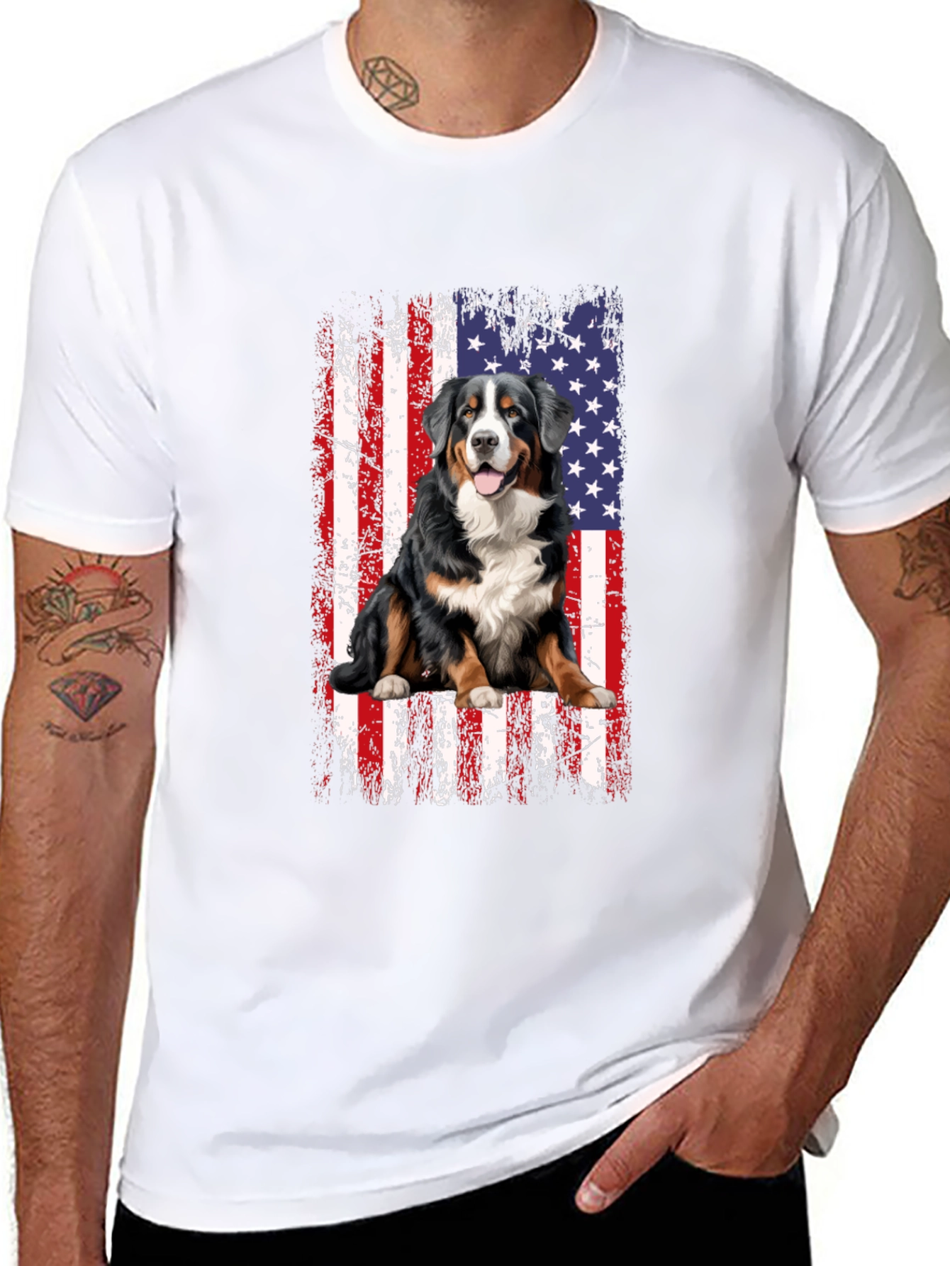 Bernese Mountain Dog US Flag T-Shirt